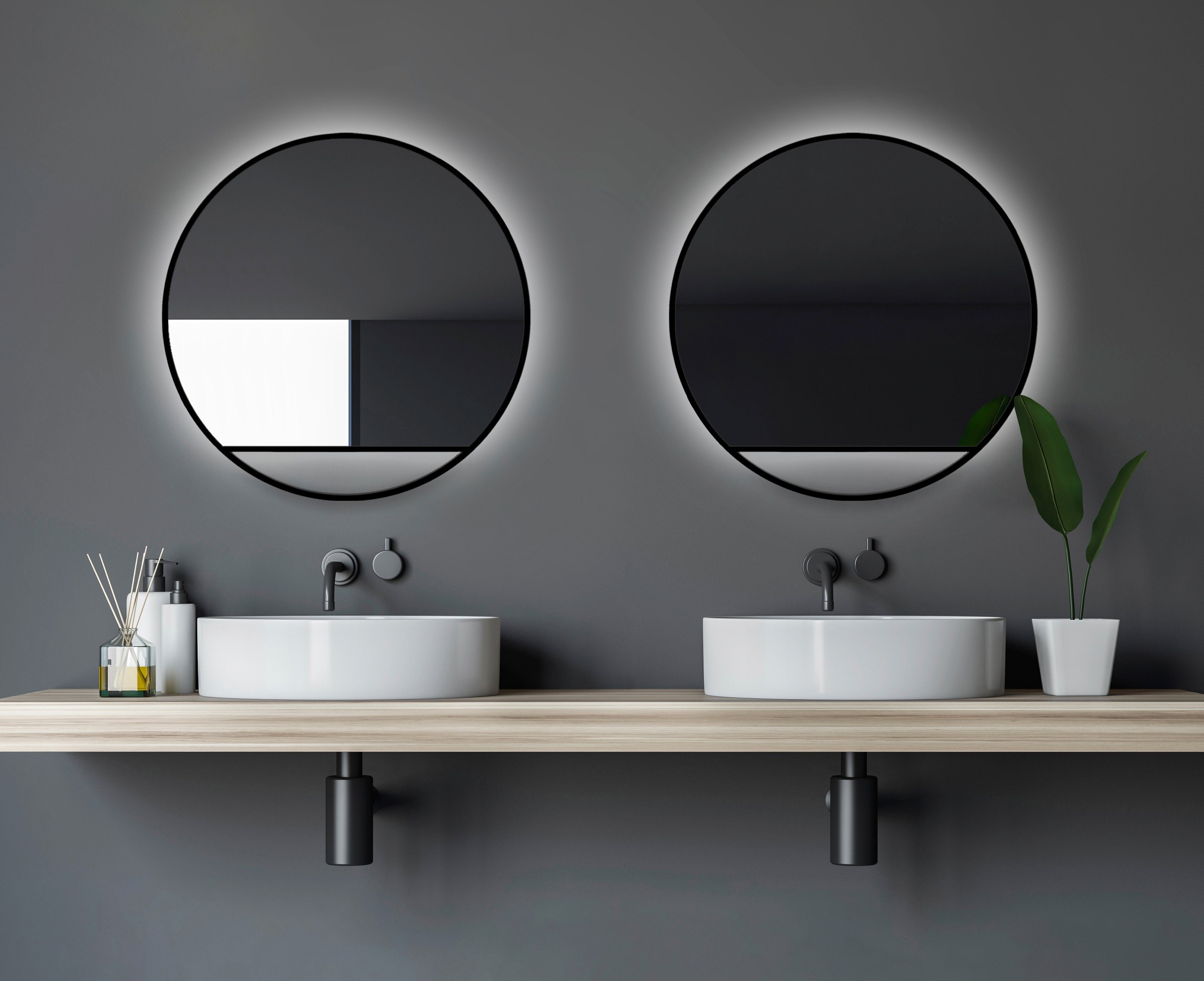 Talos Led-lichtspiegel rond, met indirecte ledverlichting in matzwart ø 60 cm