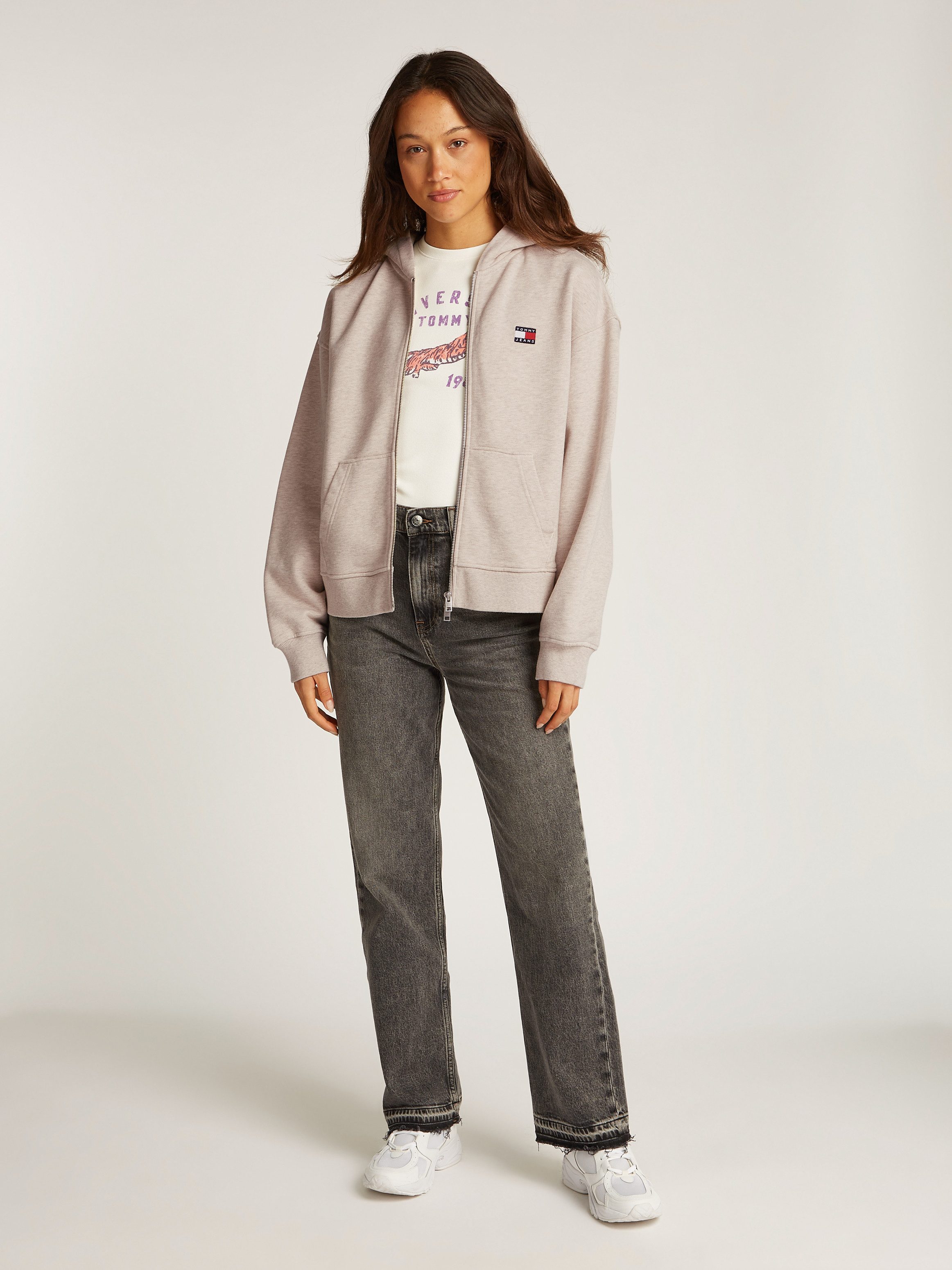 Tommy Jeans Curve Sweatshirt TJW BOXY BADG in grote maten, 2-weg rits, met logoborduring