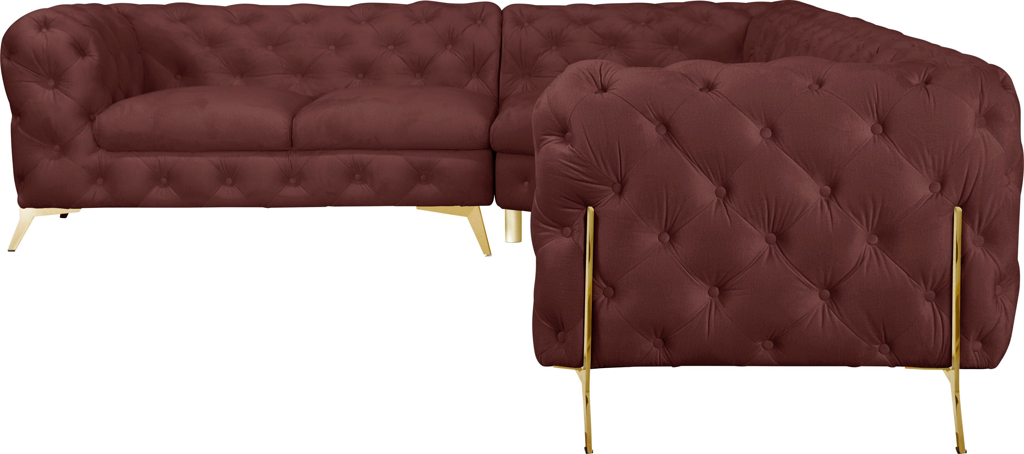 Leonique Chesterfield-bank Amaury L-vorm Chesterfield-look, bxd elk 262 cm, kleur van de poten ter keuze