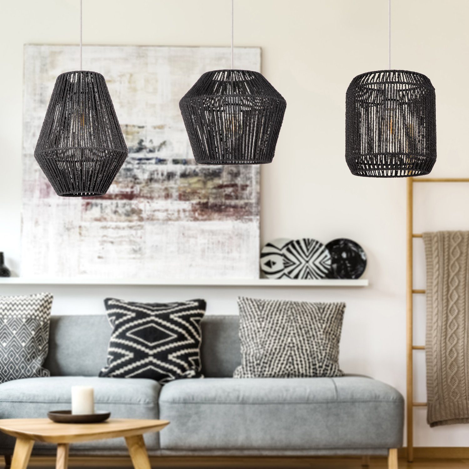 Paco Home Hanglamp Pablo LED pendellamp E27, boho mandlook woonkamer eetkamer gang
