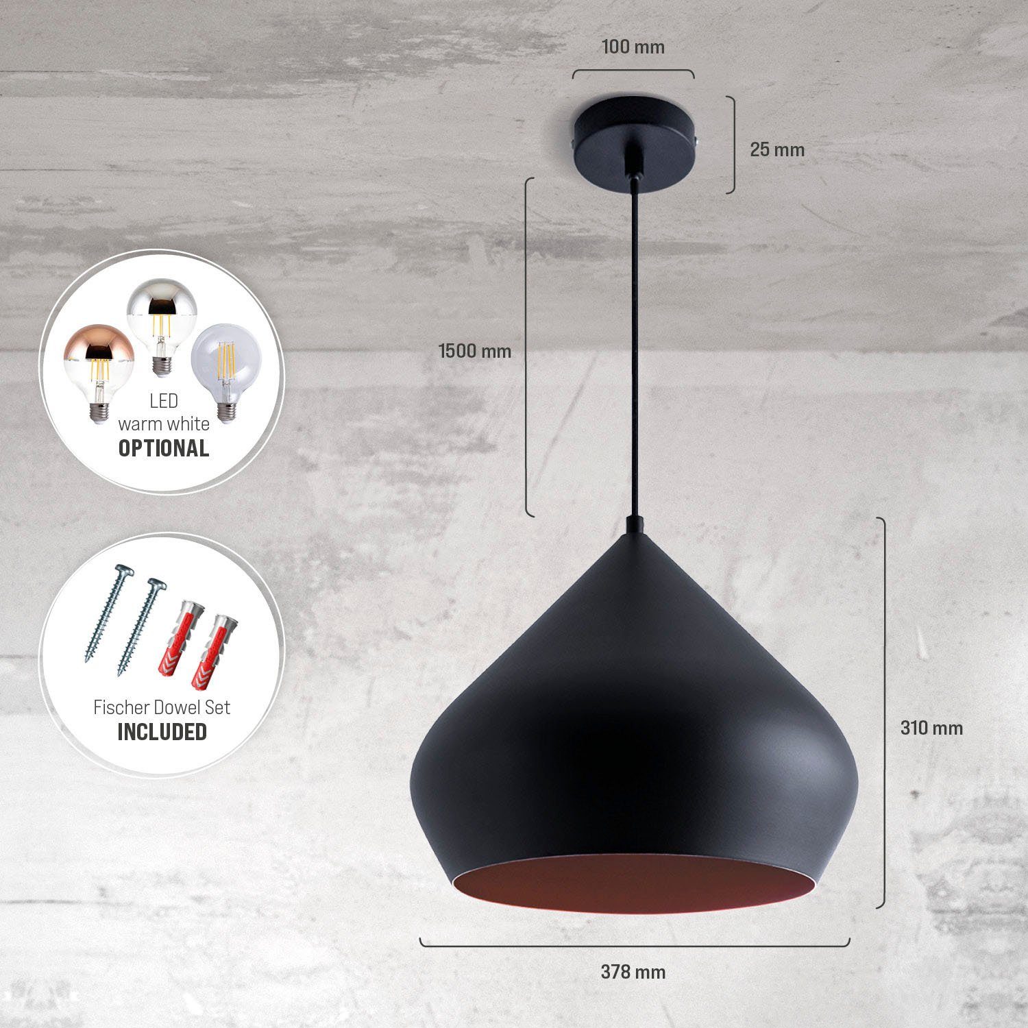 Paco Home Hanglamp Alex Keukenlamp hanglamp eetkamer Eettafellamp Industrial Ø38cm