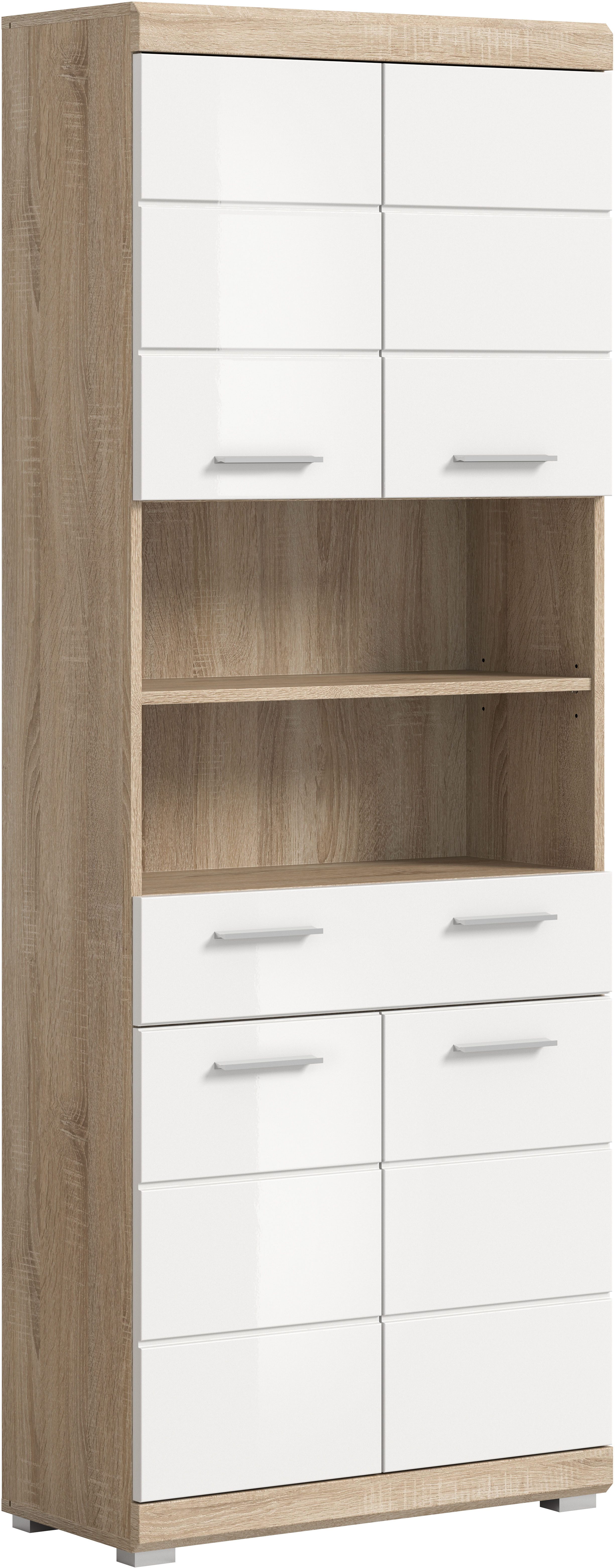 INOSIGN Hoge kast Siena, breedte 74 cm, 4 deuren, 1 lade, 2 open vakken, MDF-front in verschillende kleuren verkrijgbaar, badkamermeubels, badkamerkast, kast, badkamer
