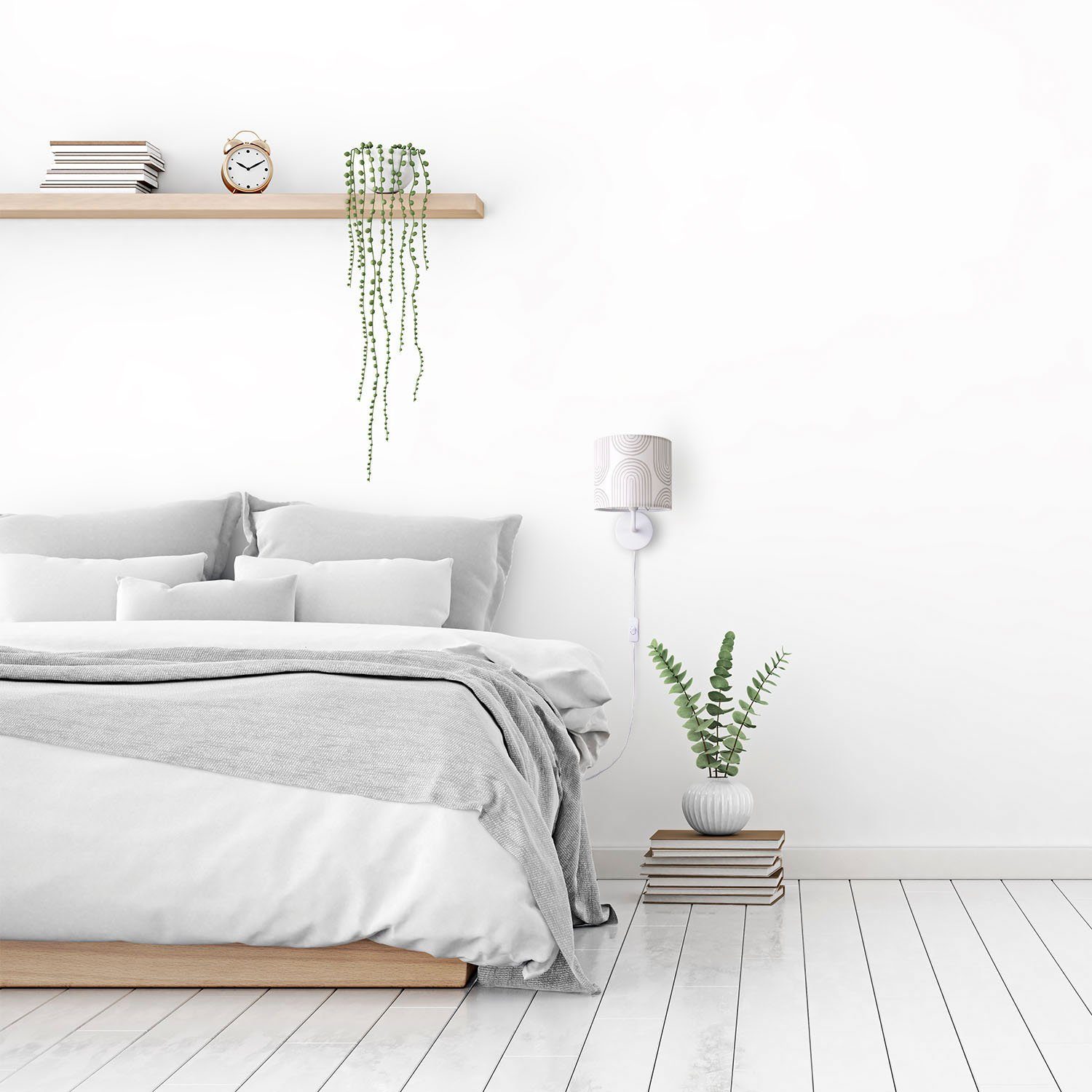 Paco Home Wandlamp Luca Pillar Binnen woonkamer wandlamp met stoffen kap retro modern E14