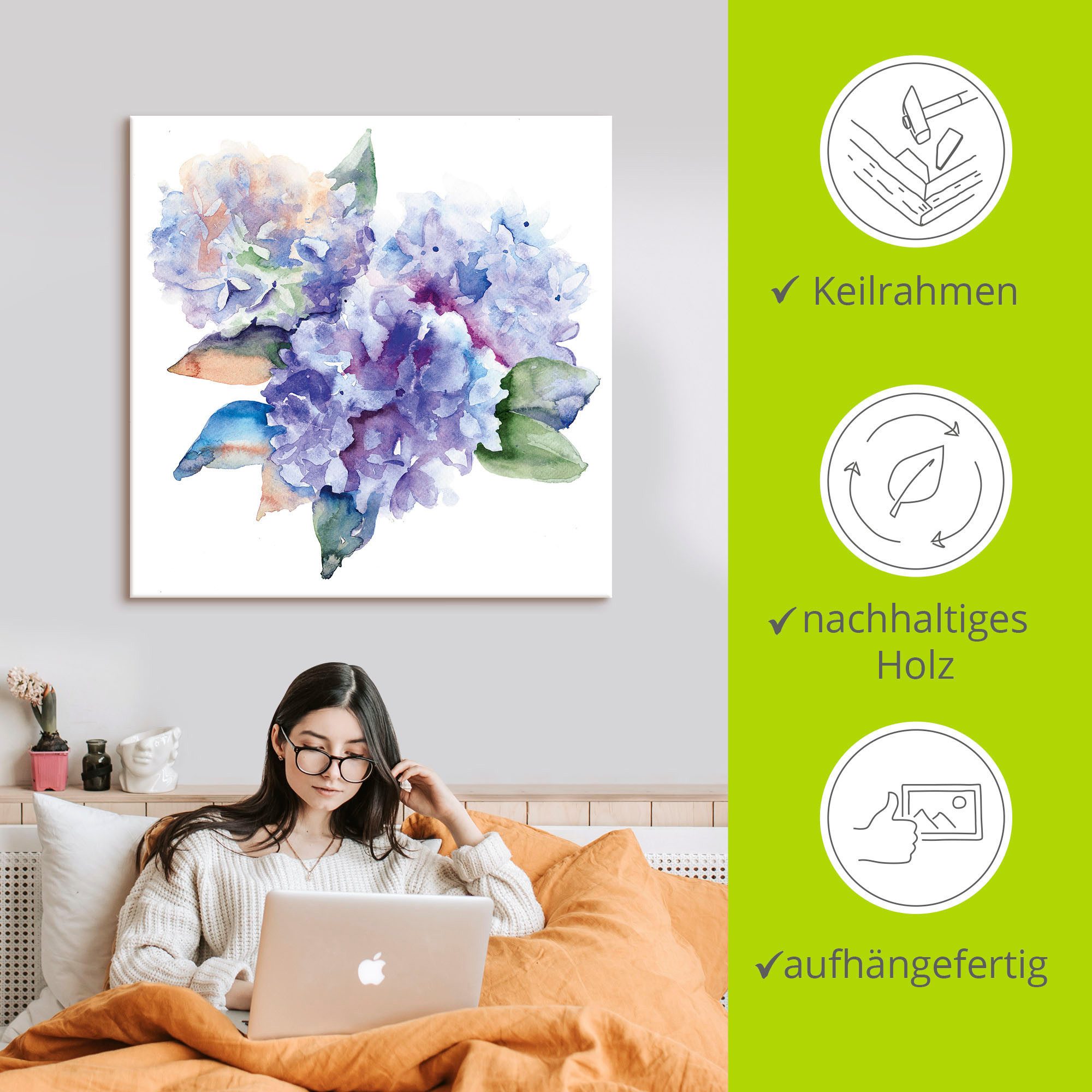 Artland Artprint Hortensia's als artprint op linnen, poster in verschillende formaten maten
