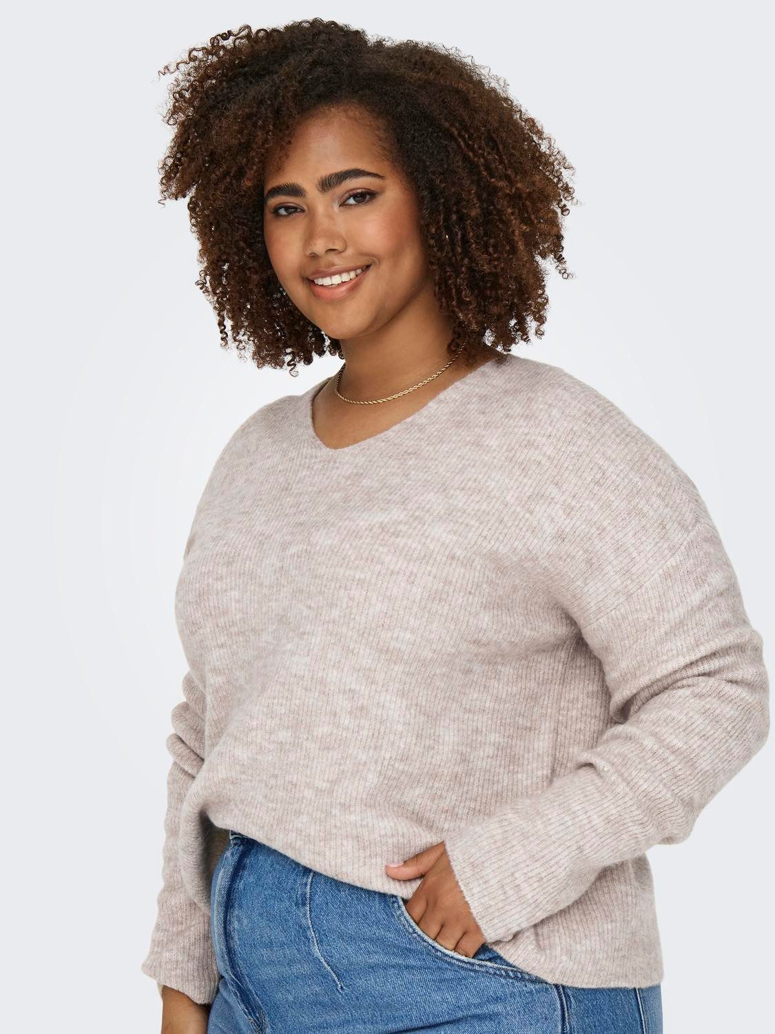 ONLY CARMAKOMA Gebreide trui CARCAMILLA V-NECK L S PULLOVER KNT NOOS