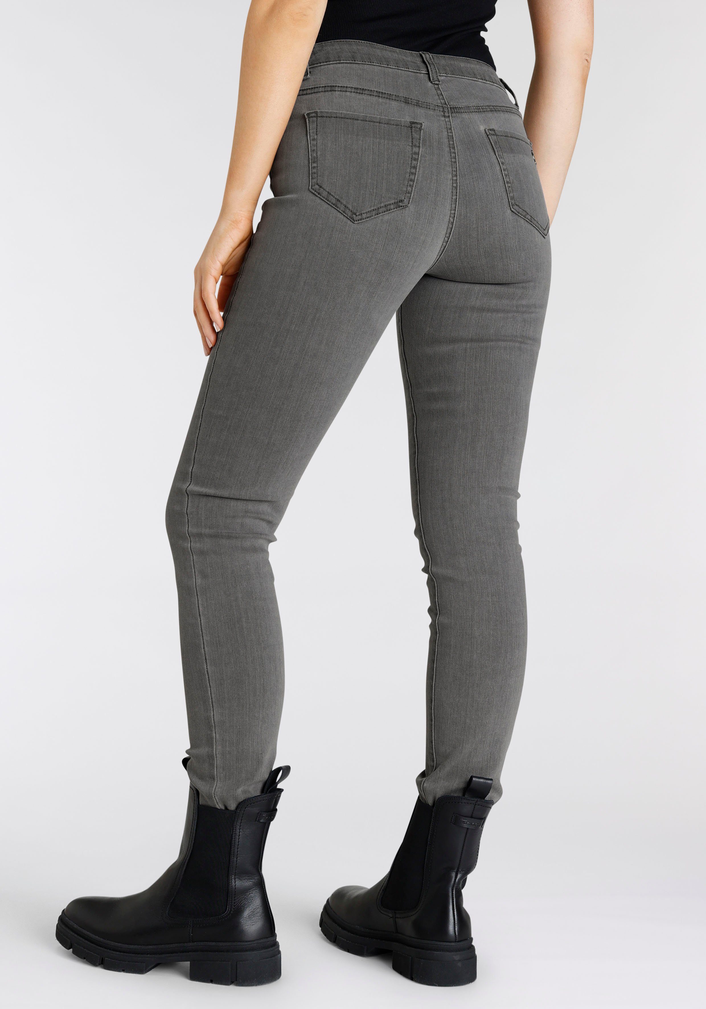 Tamaris Skinny fit jeans smalle broekpasvorm, normale taille, 5-pocket-vorm, used-wassing