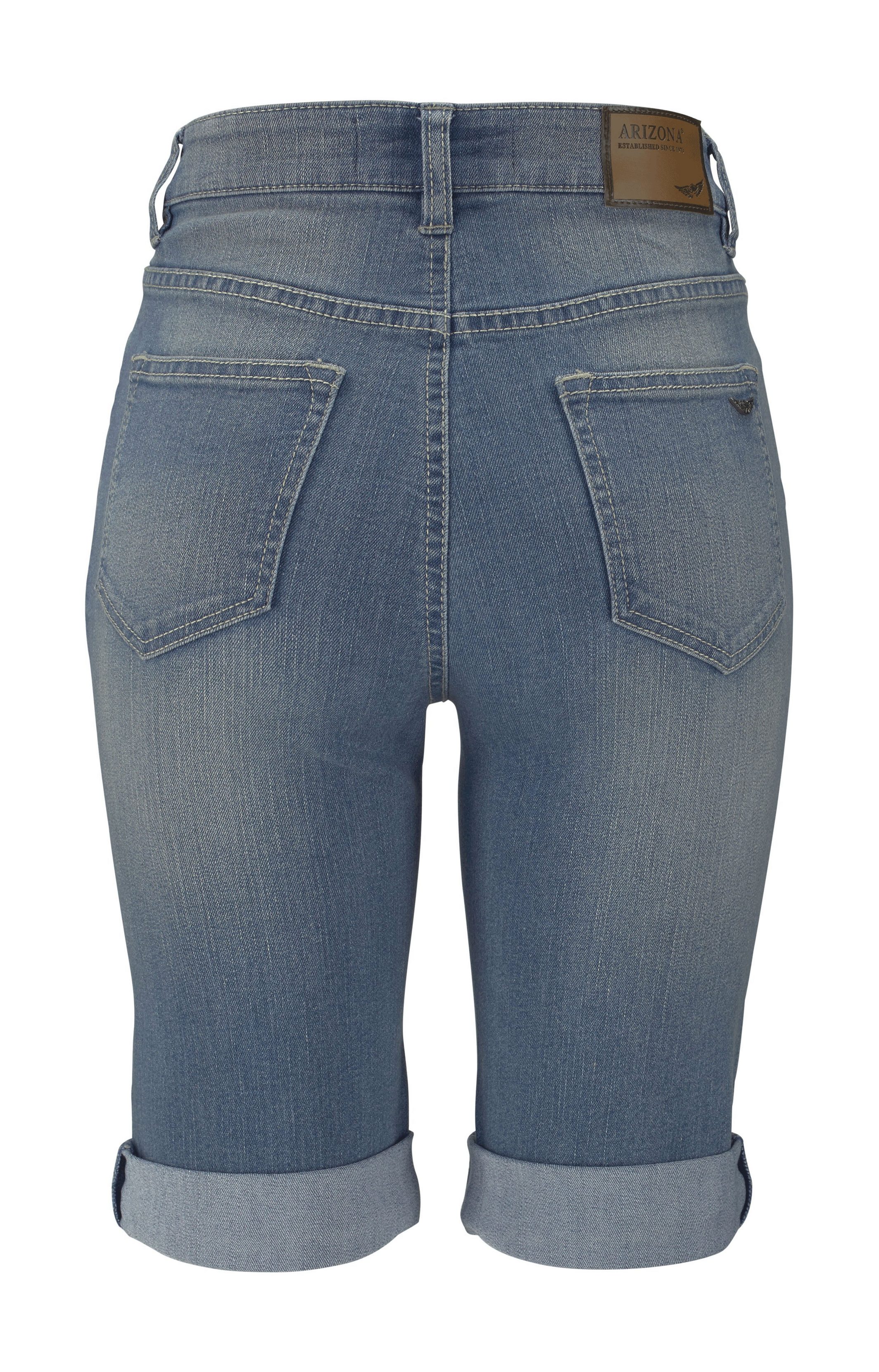 Arizona Jeansbermuda smalle pasvorm, opgerolde zoom, used-wassing, hoge taille