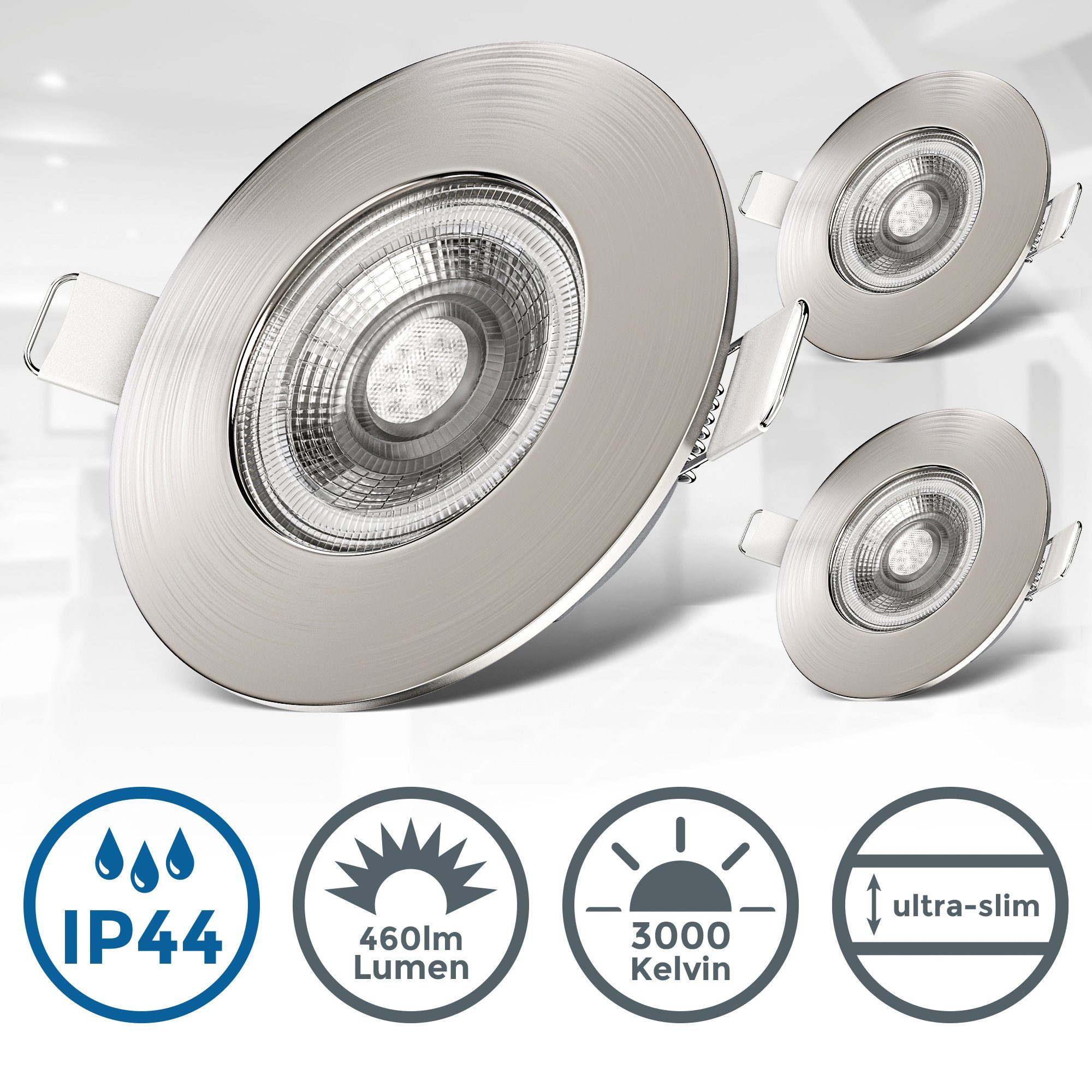 B.K.Licht Led-inbouwlamp BK_EL1277 LED Bad-Einbauleuchten, 3er Set, Ultra Flach, Warmweiß