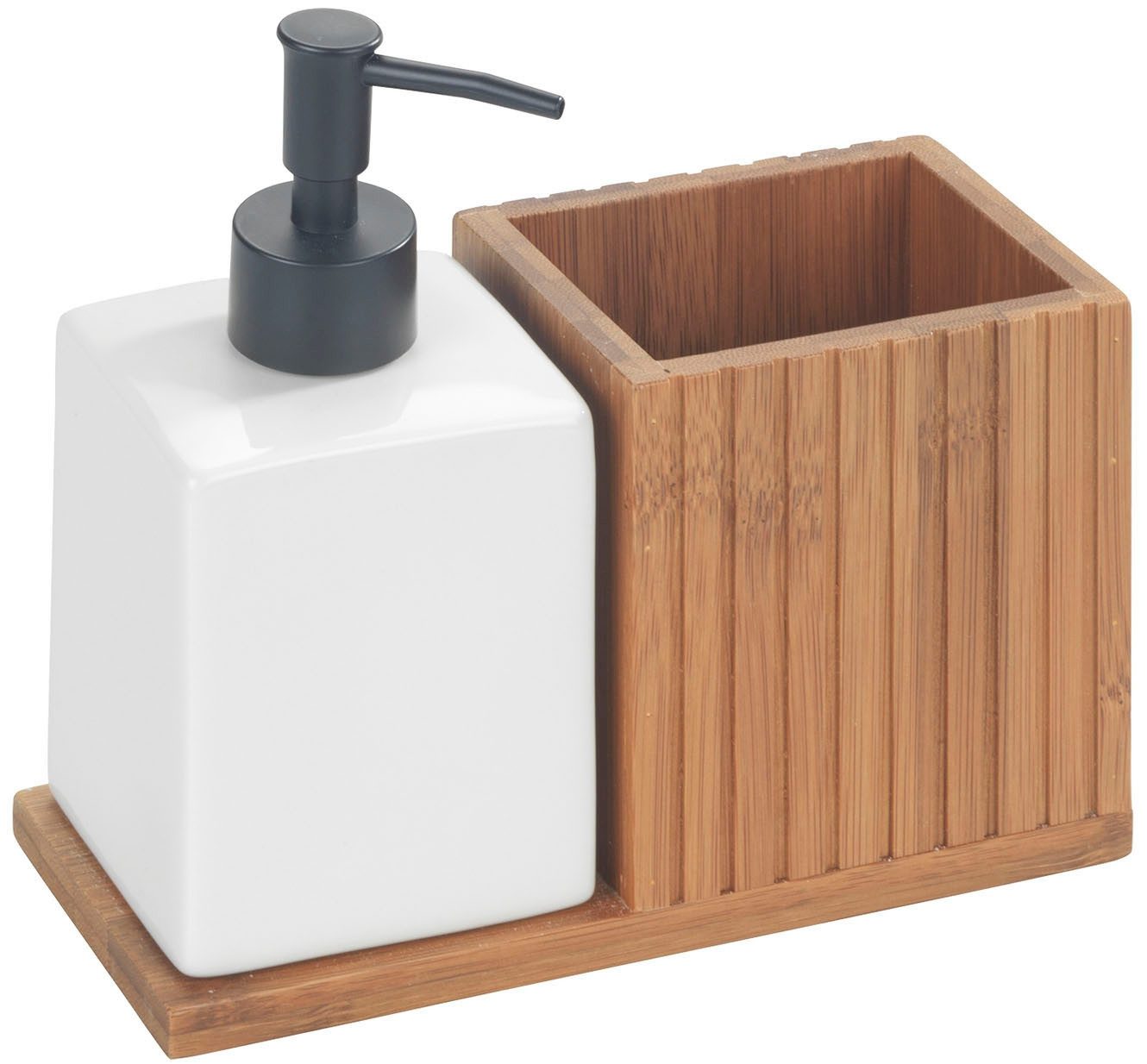 WENKO Dispenser voor afwasmiddel Afwas-set van bamboe met doseerder, utensilienhouder, spons en 2 afwasborstels (set, 5-delig)