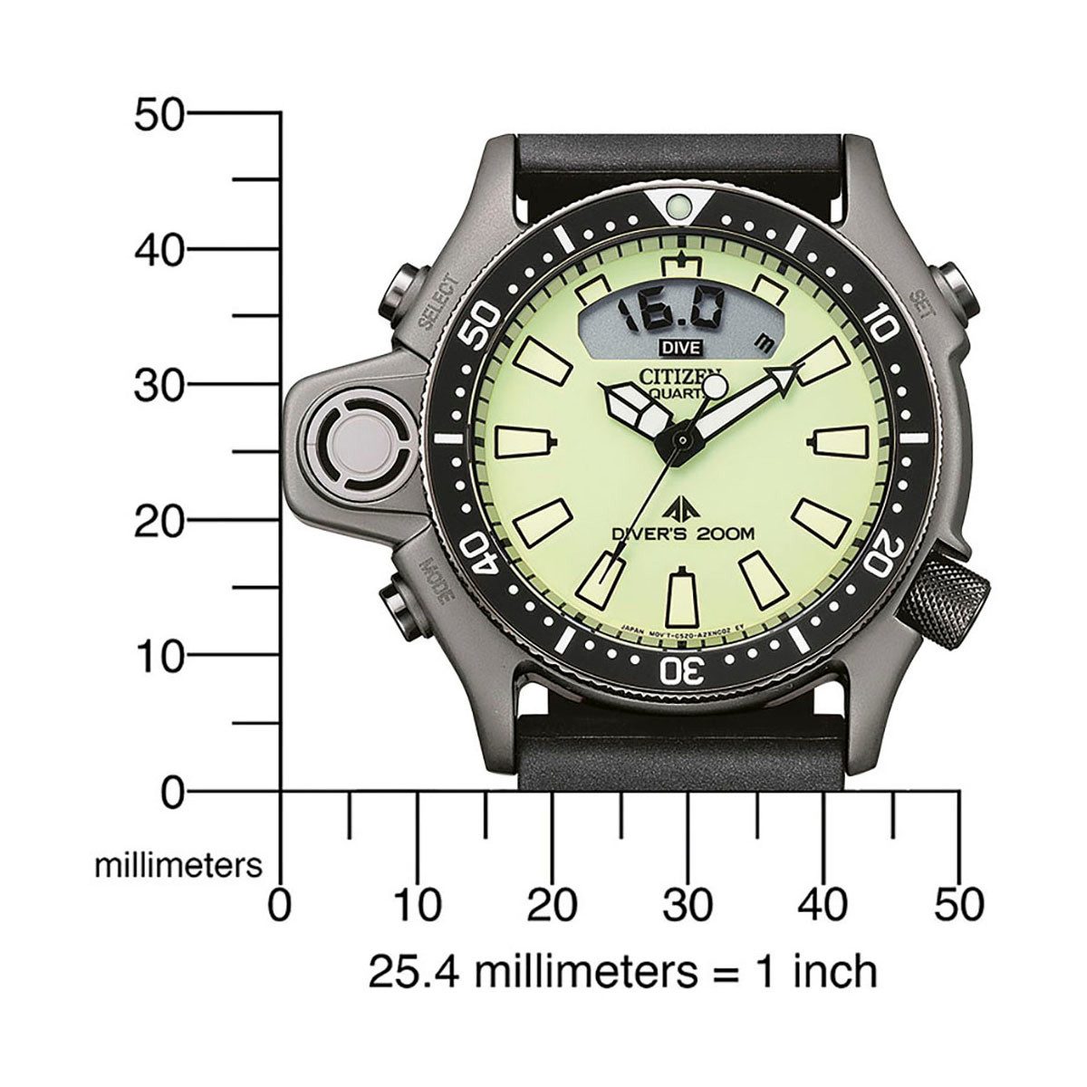 Citizen Duikhorloge Promaster Diver Horloge, quartz, herenhorloge, tot 20 bar waterdicht, datum (2-delig, Inclusief bandverlenging)