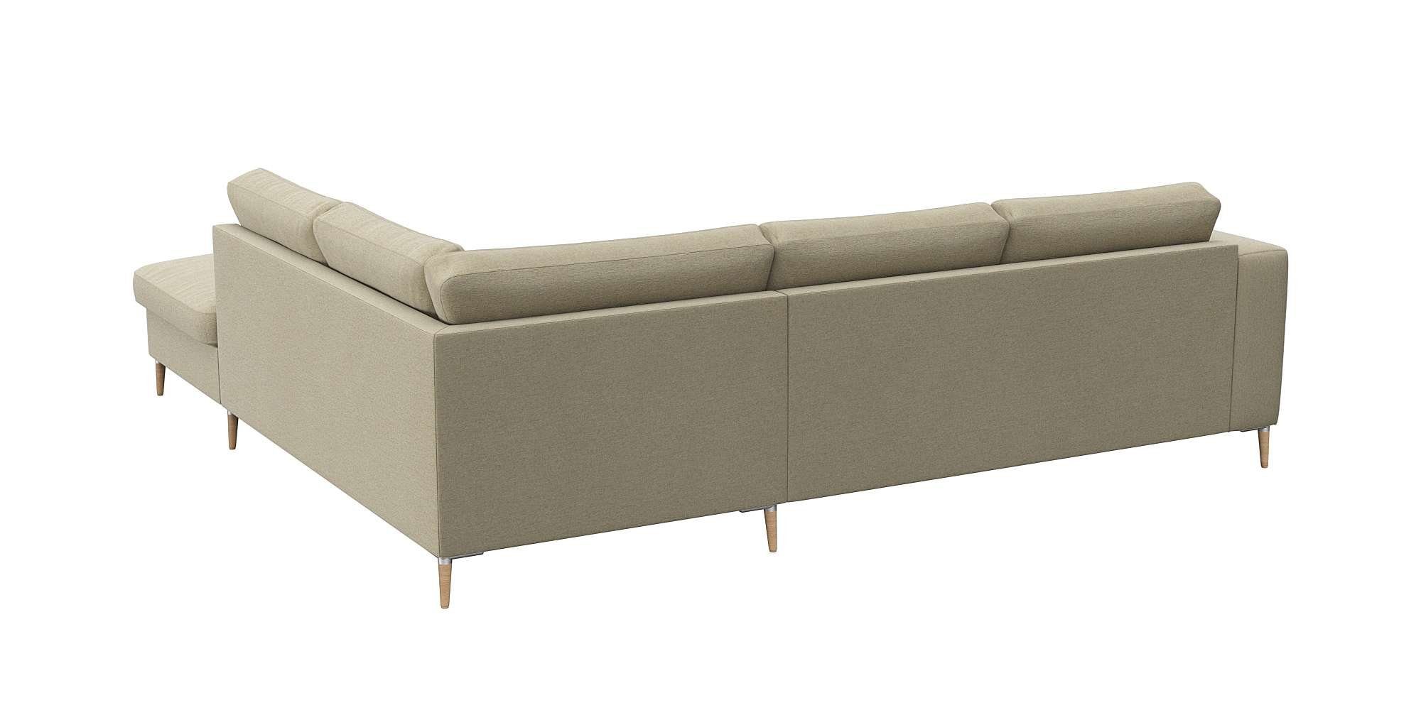 FLEXLUX Hoekbank Fiore, L-vorm brede armleuningen, aluminium/eiken poten, bxd 241x225 cm, koudschuim in de zitting