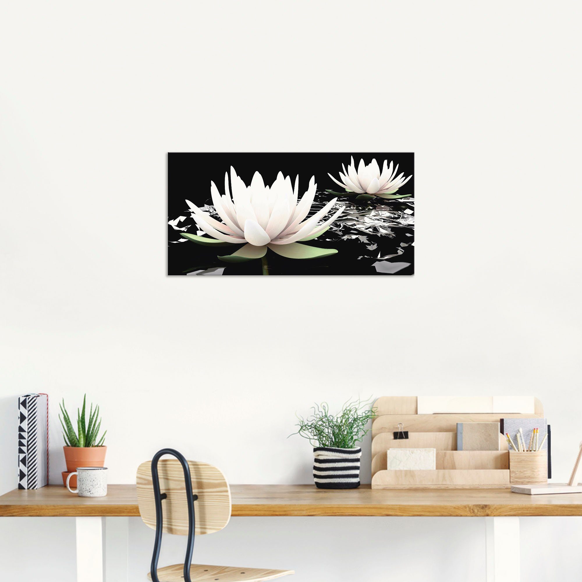 Artland Artprint Twee lotusbloemen op het water als artprint van aluminium, artprint voor buiten, artprint op linnen, poster, muursticker