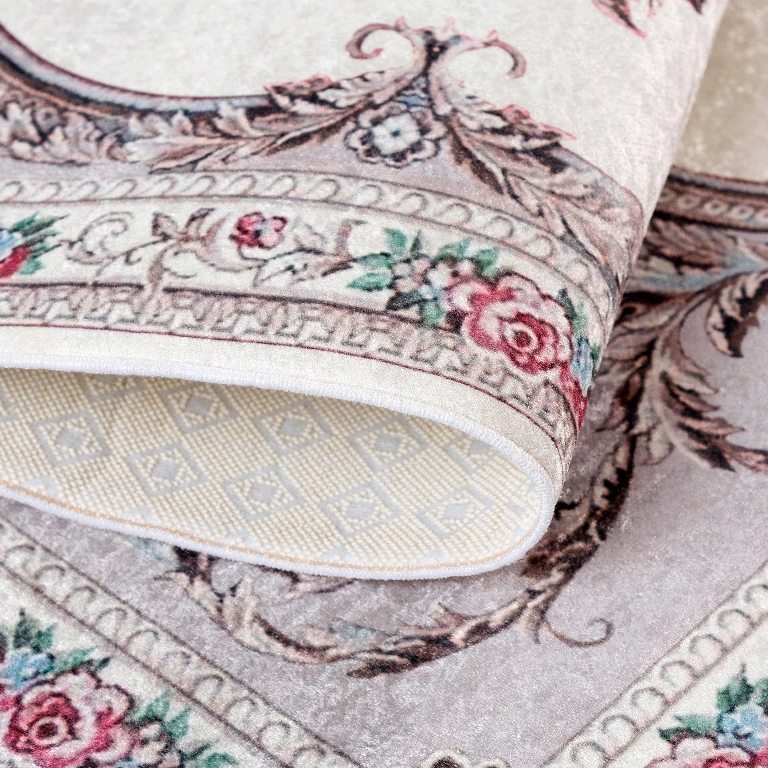 Sehrazat Loper Vintage 7000 Vlakpolig, bloemen vintage, antislip, wasbaar, woonkamer
