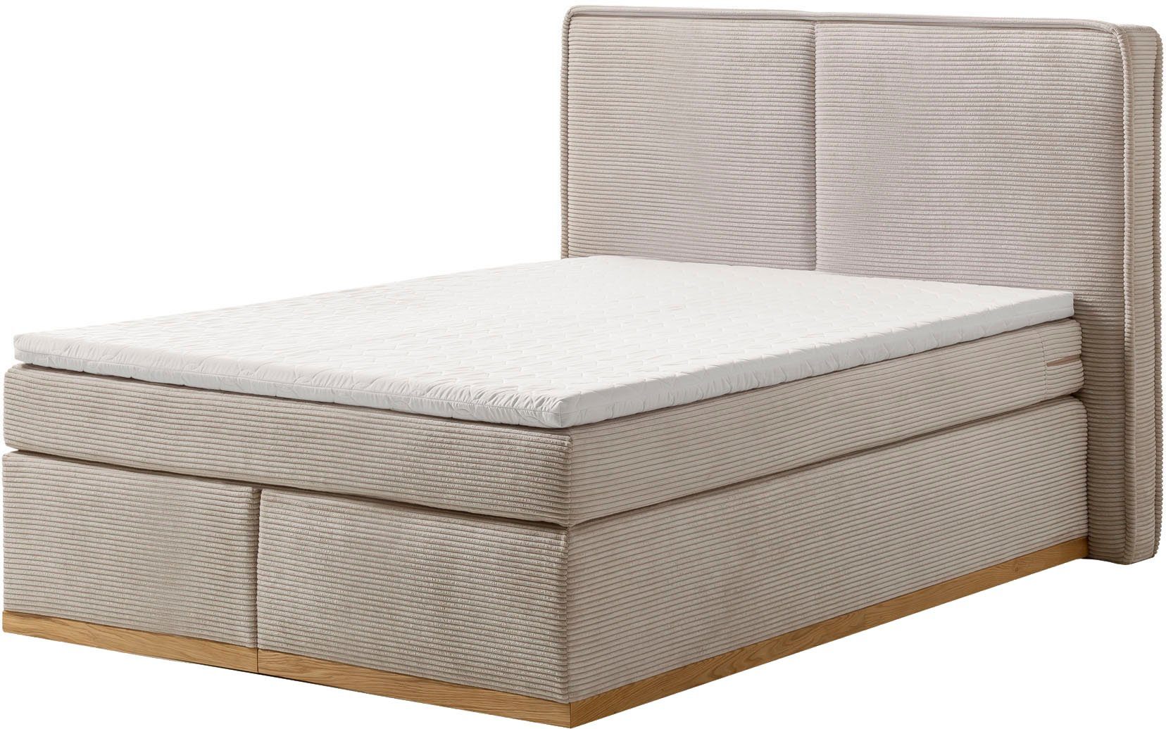 Home affaire Boxspring SHERWOOD Cord Hotelbett, Polsterbett Premiumbett Boxbett Hoogwaardig cord ,zachte velours-structuur, met topmatras, eiken