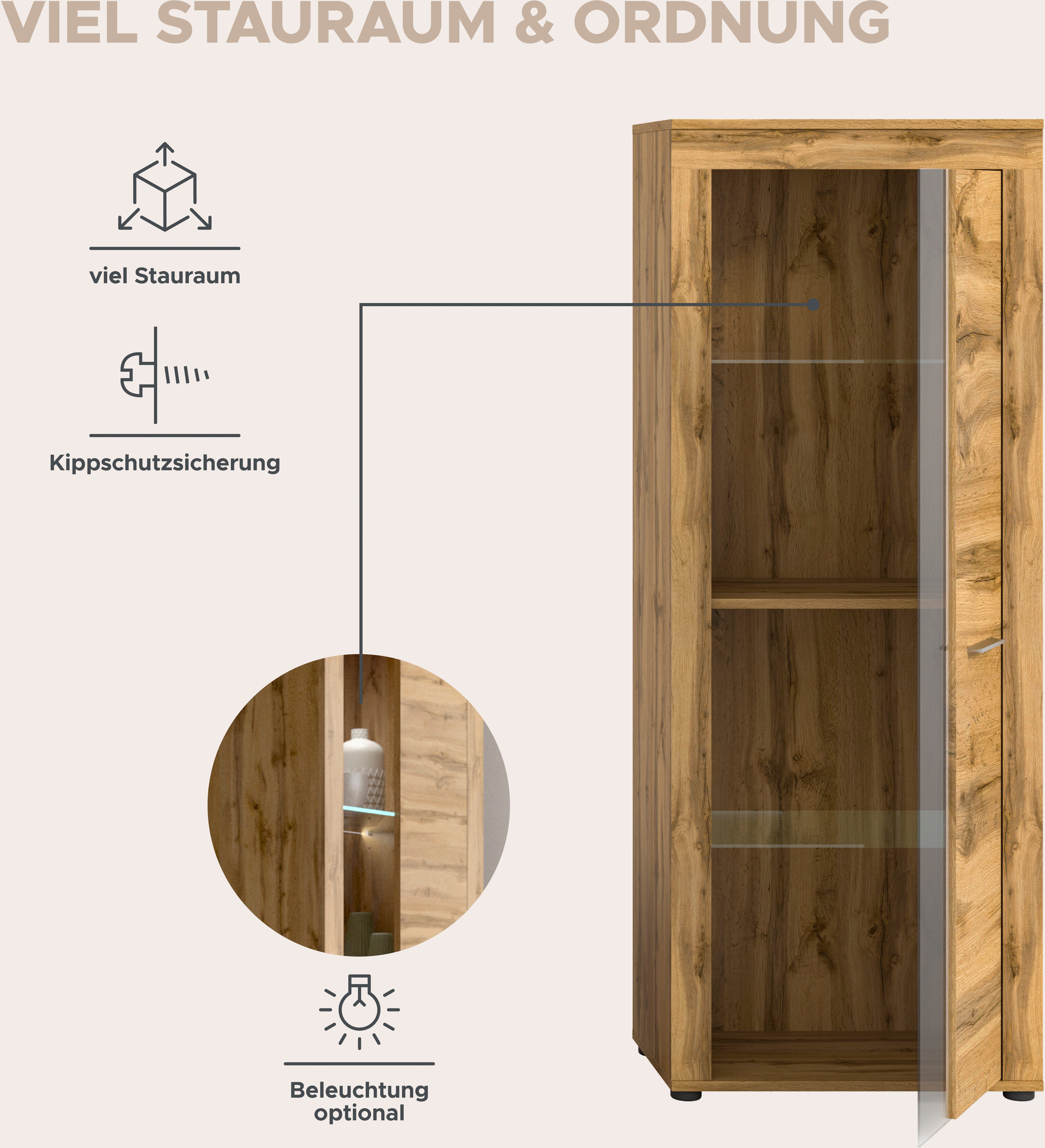 INOSIGN Wandmeubel Aosta, Breedte 330cm, bestaand uit Highboard, Lowboard, Wandplank, Vitrine (4-delig)