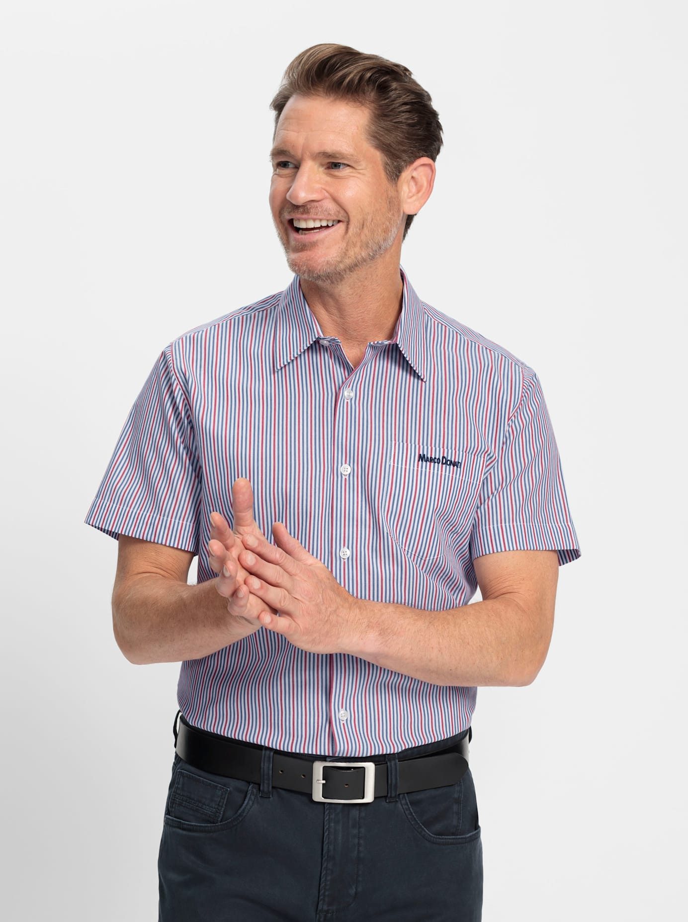 Marco Donati Overhemd met korte mouwen heren korte mouwen maat 41/42 blauw