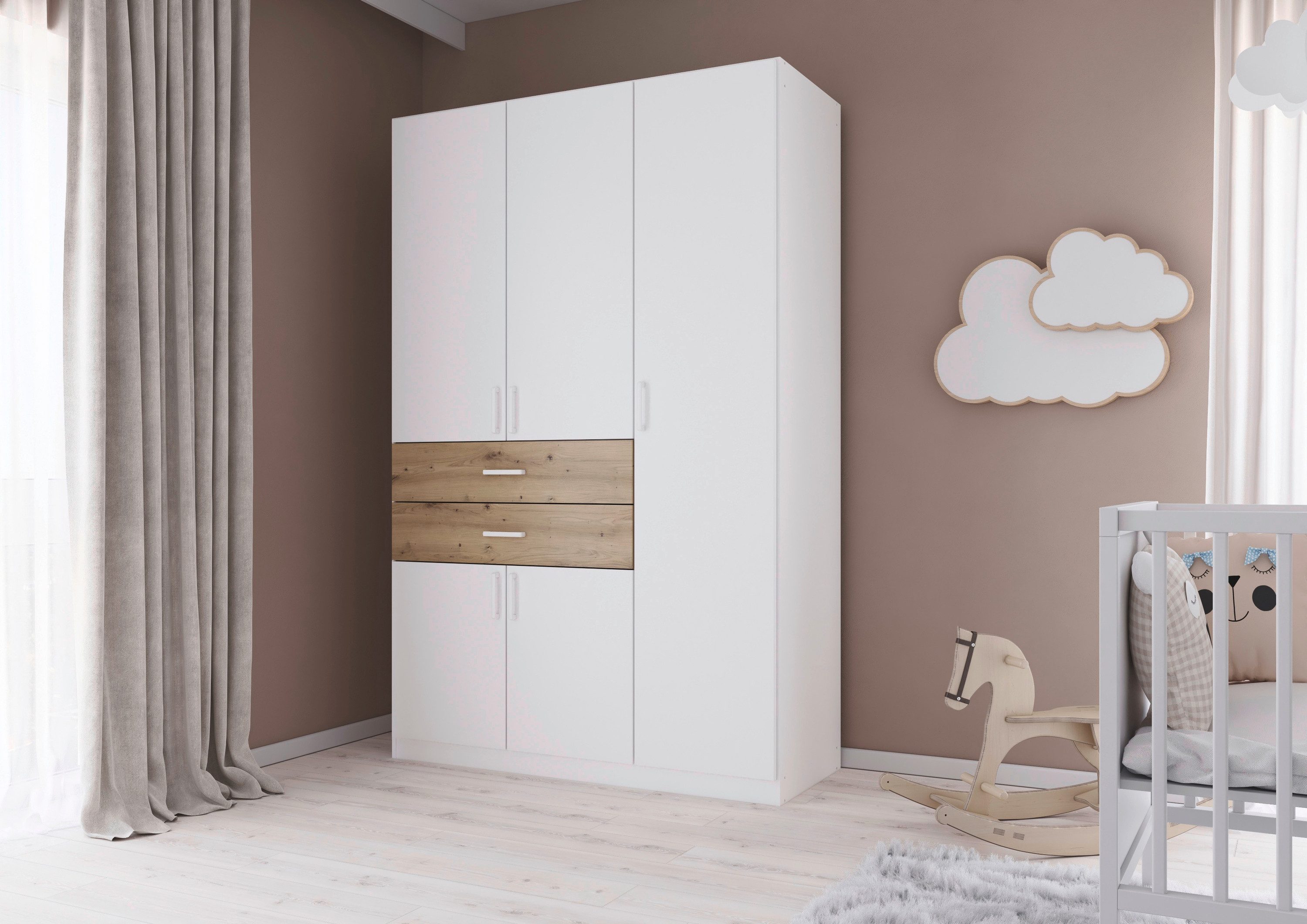 rauch Draaideurkast Kledingkast kast garderobe MAIKA met decor-front 2 lades, in verschillende breedtes, hoogtes, kleuren, made in germany