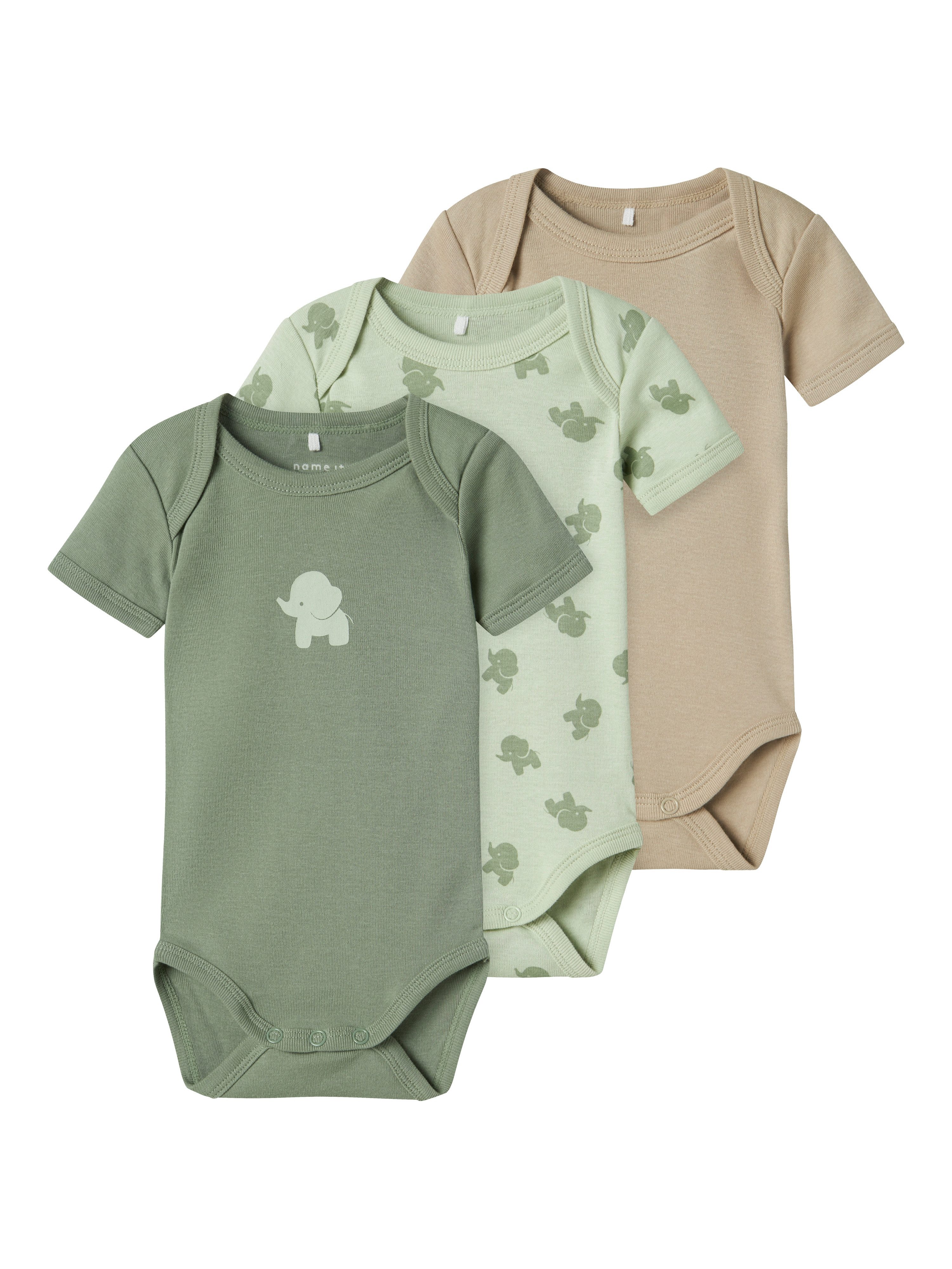 Name It Slaaponesie NBMBODY 3P SS SEA FOAM ELEPHANT NOOS (set, 3-delig)