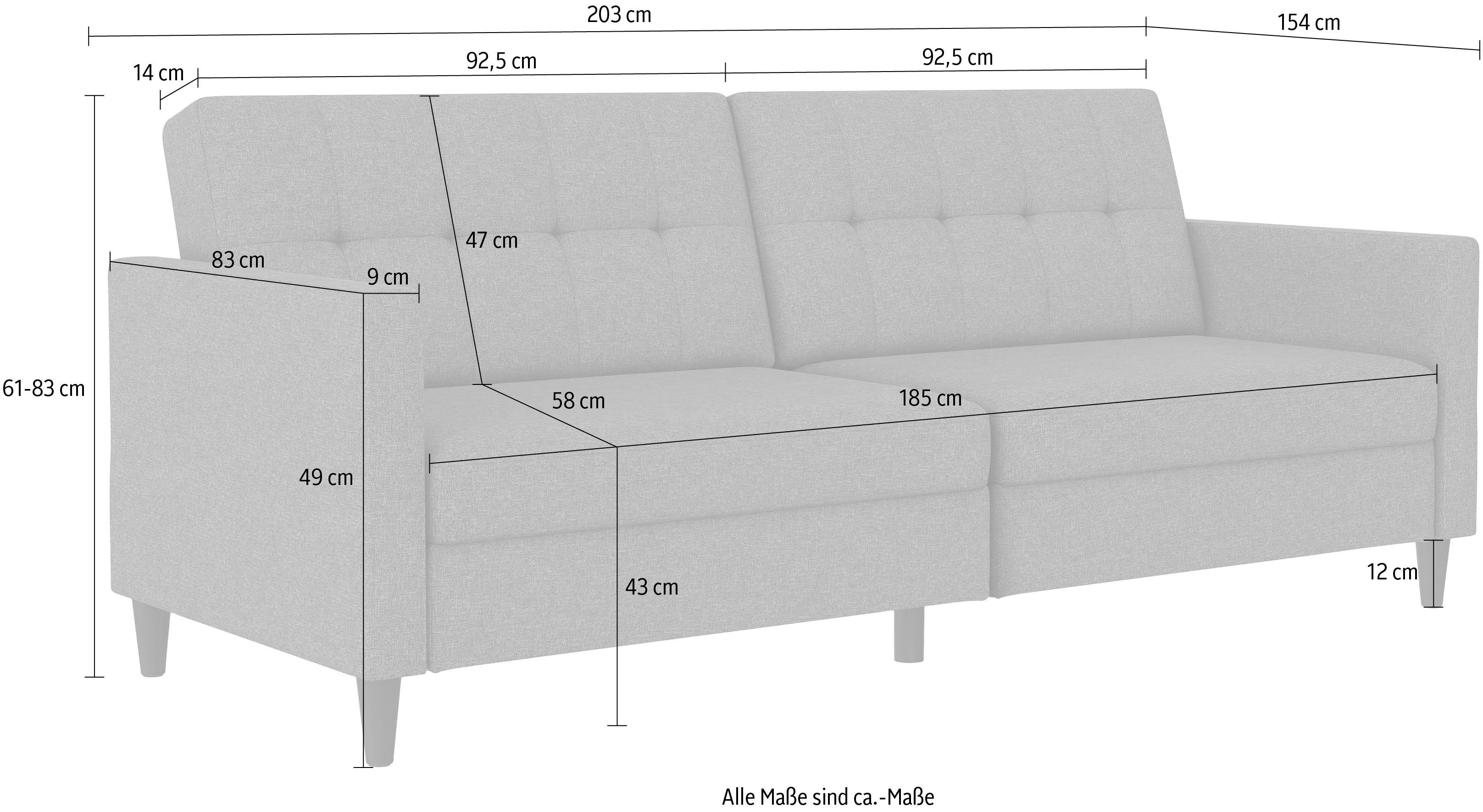 Dorel Home 3-zitsbank Hartford II Slaapfunctie, rugleuning 2-delig, 3-voudig verstelbaar, zithoogte 43 cm