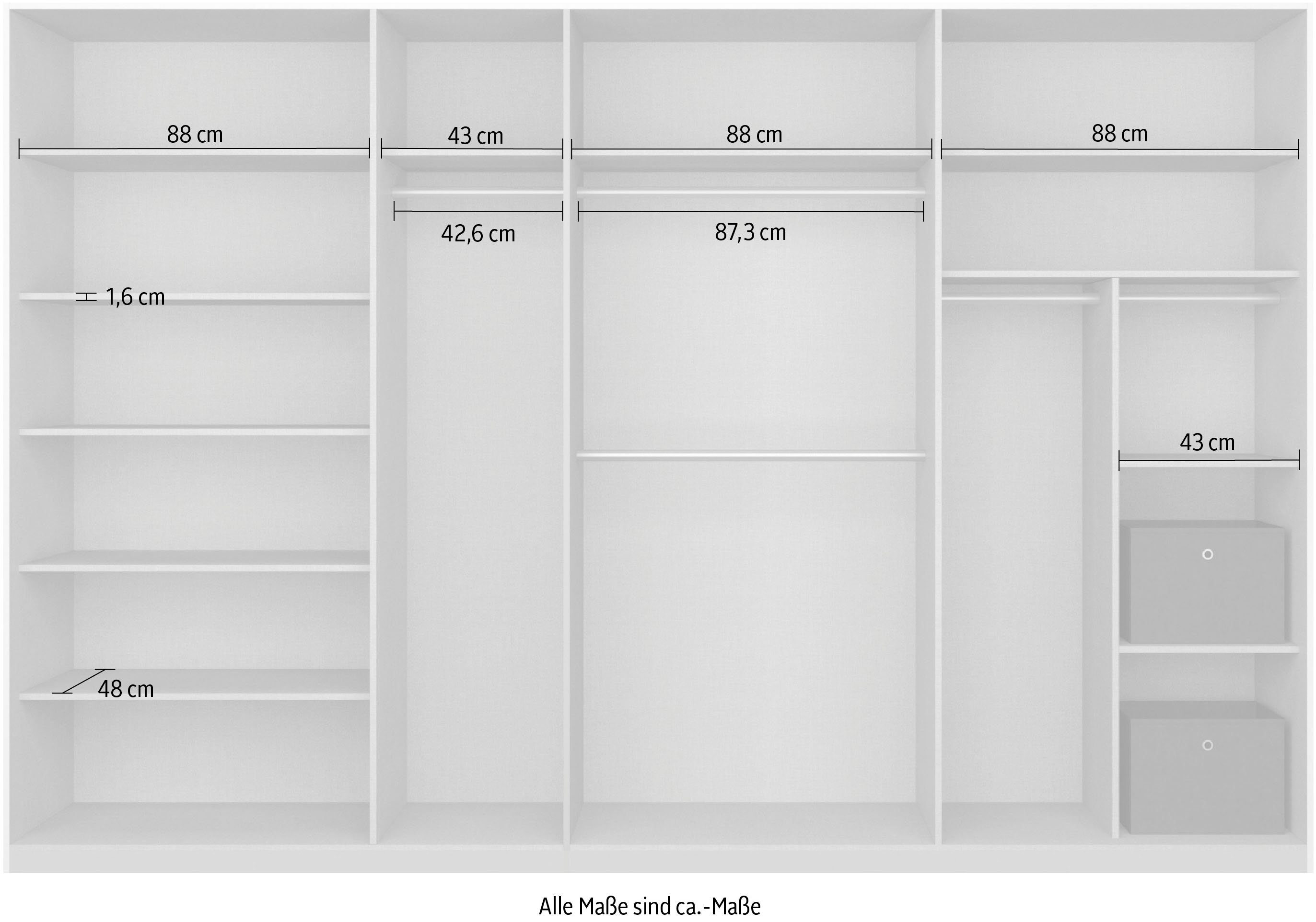rauch Schuifdeurkast Kledingkast kast garderobe CORTONA met passe-partout en optionele verlichting inclusief indeling 2 boxen en planken