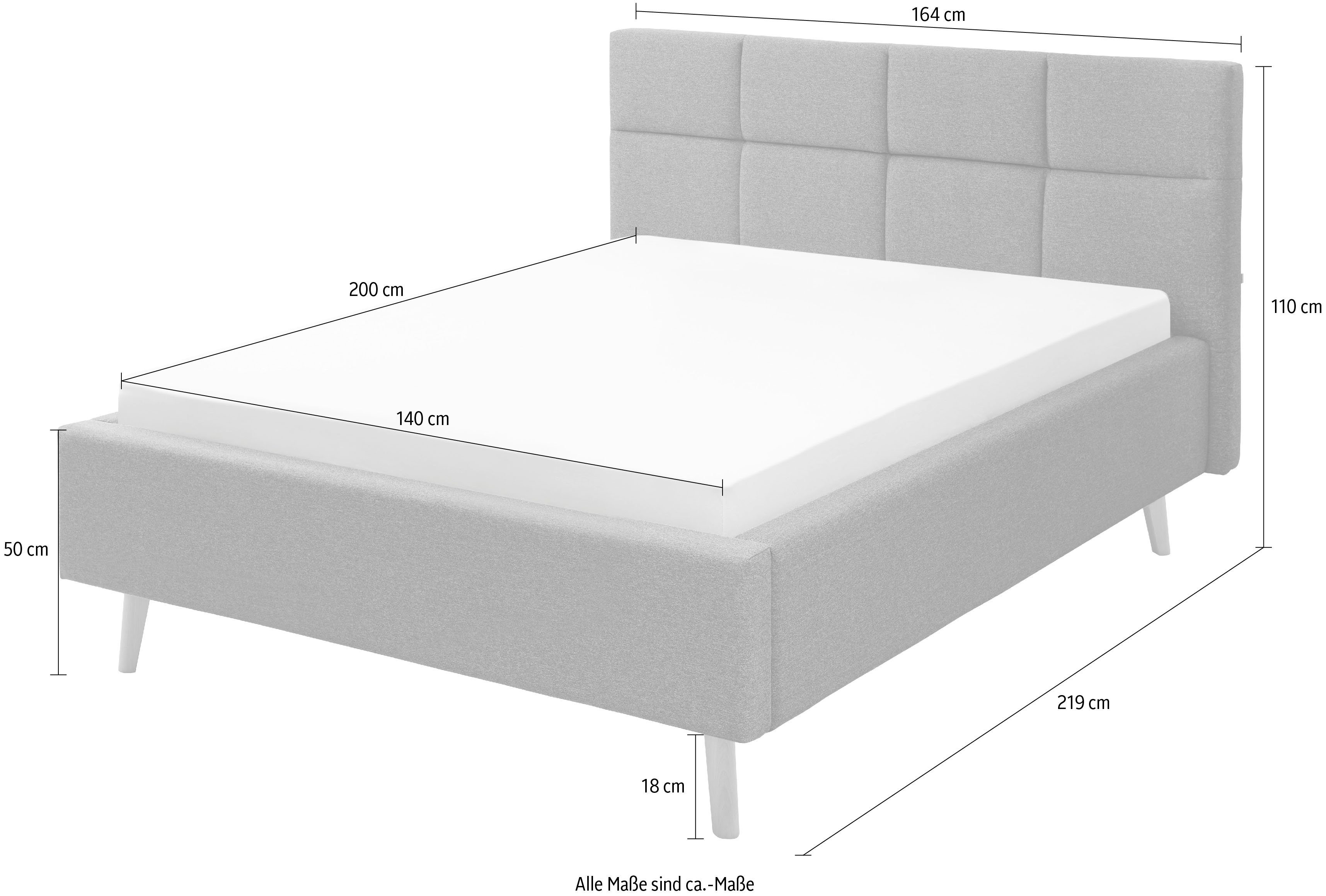 set one by Musterring Gestoffeerd bed Cary naar keuze met matras en lattenbodem, poten in natuurlijk eiken