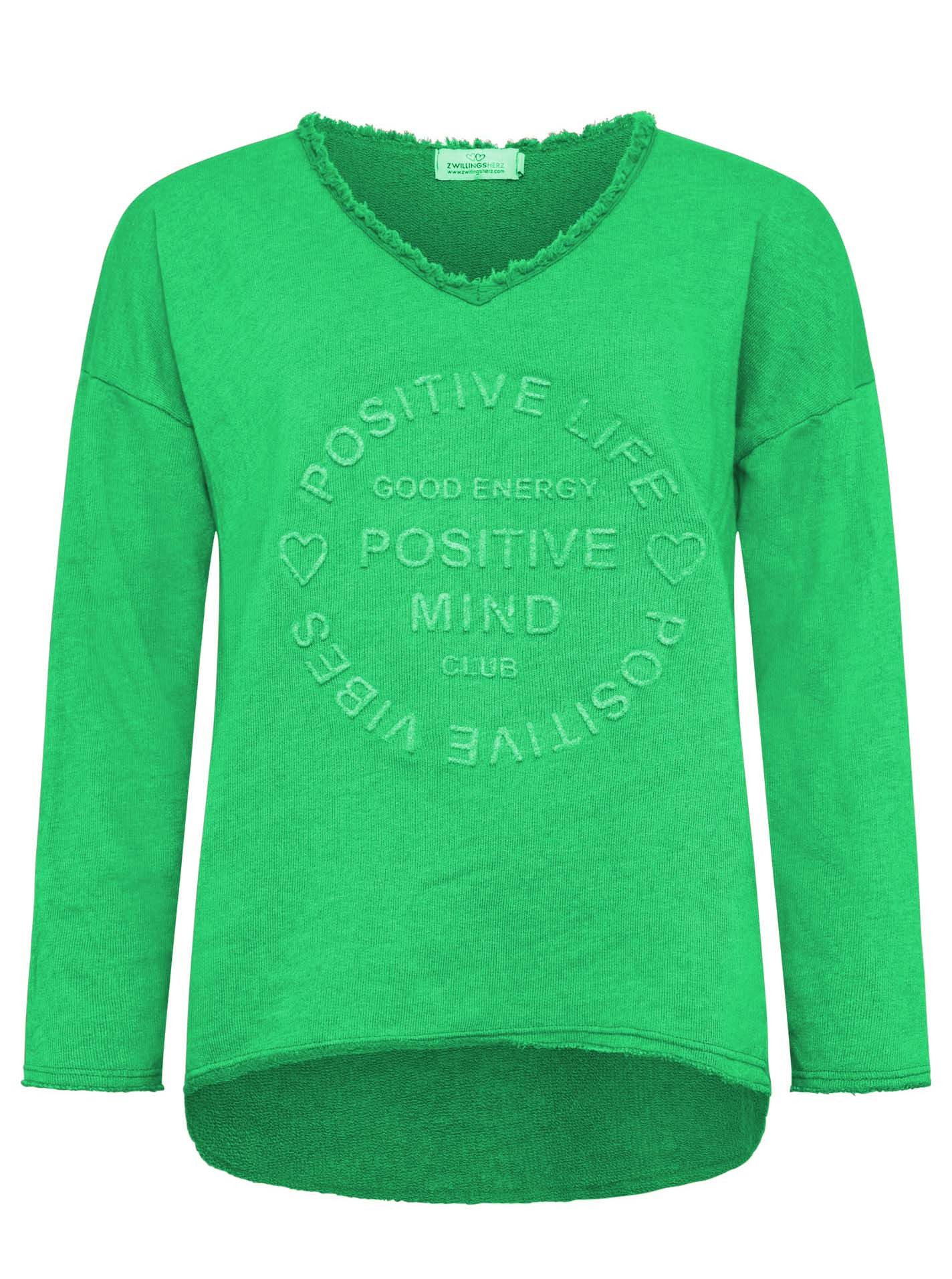Zwillingsherz Sweatshirt "Positive Mind" met v-halslijn in used look en stempelprint