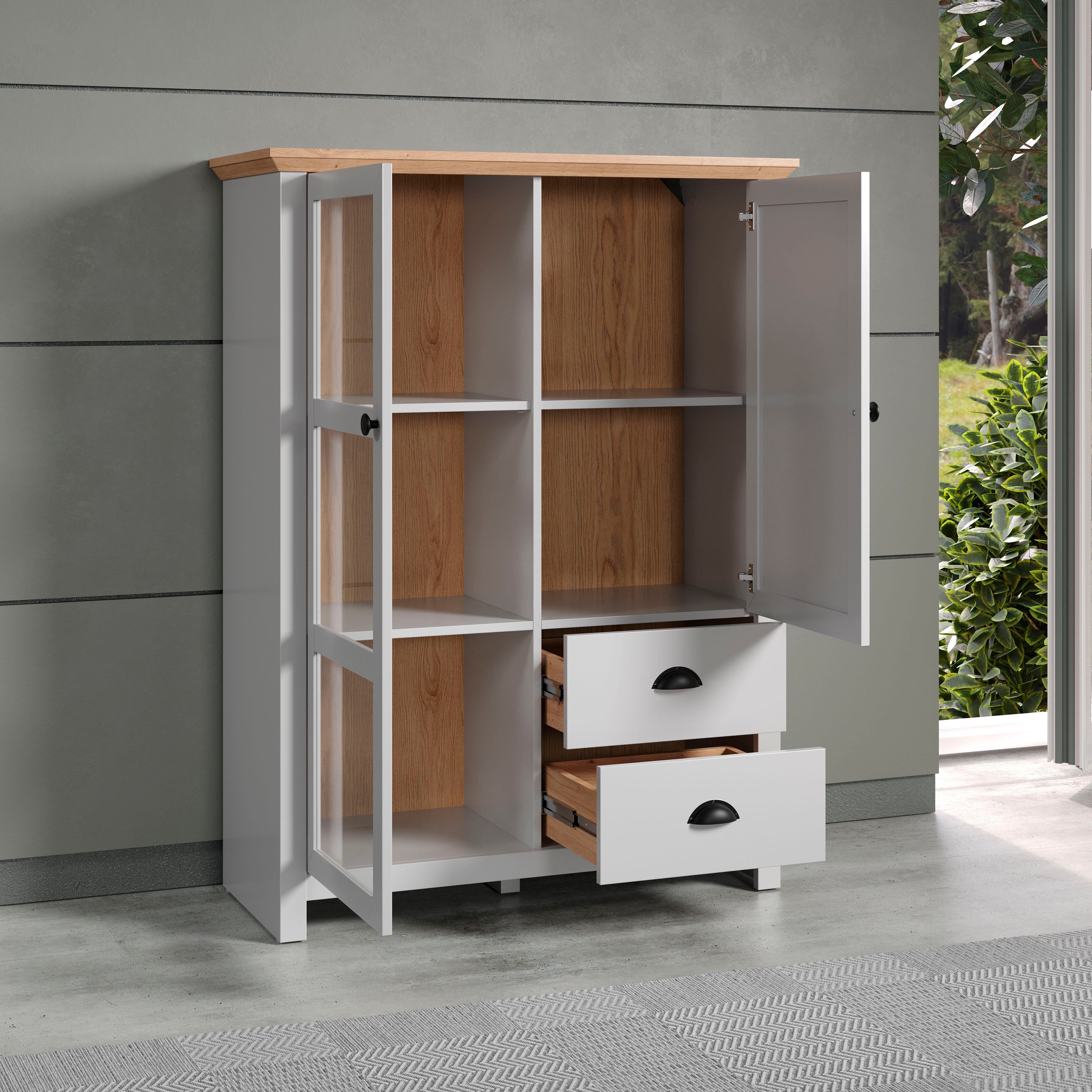 Home affaire Highboard Herzwill Breedte 97 cm, hoogte 130 cm, bergruimte, deuren en romp, mat grijs