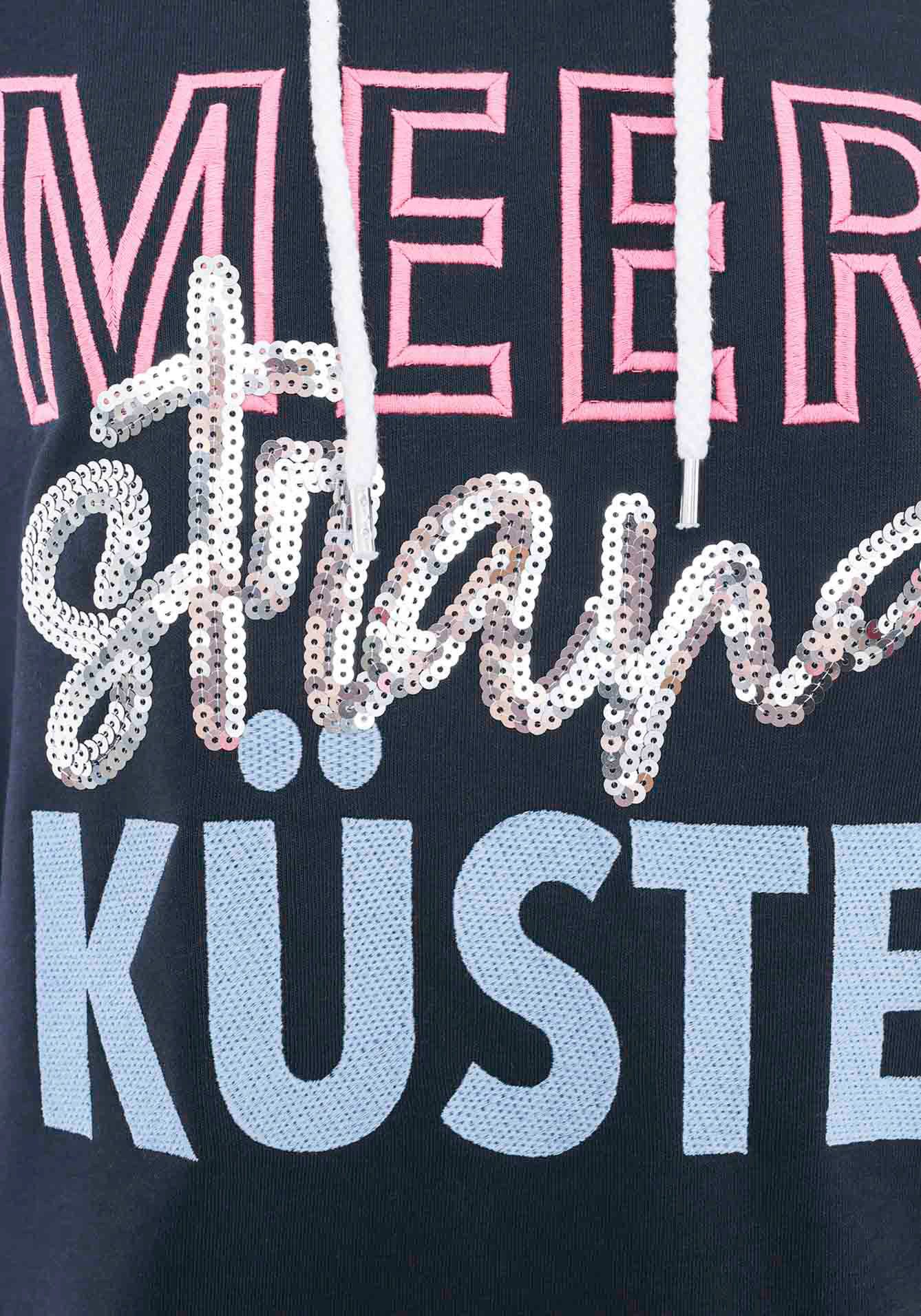 Zwillingsherz Hoodie Zee Strand Kust met capuchon, pailletten-opschrift en geborduurd anker-motief