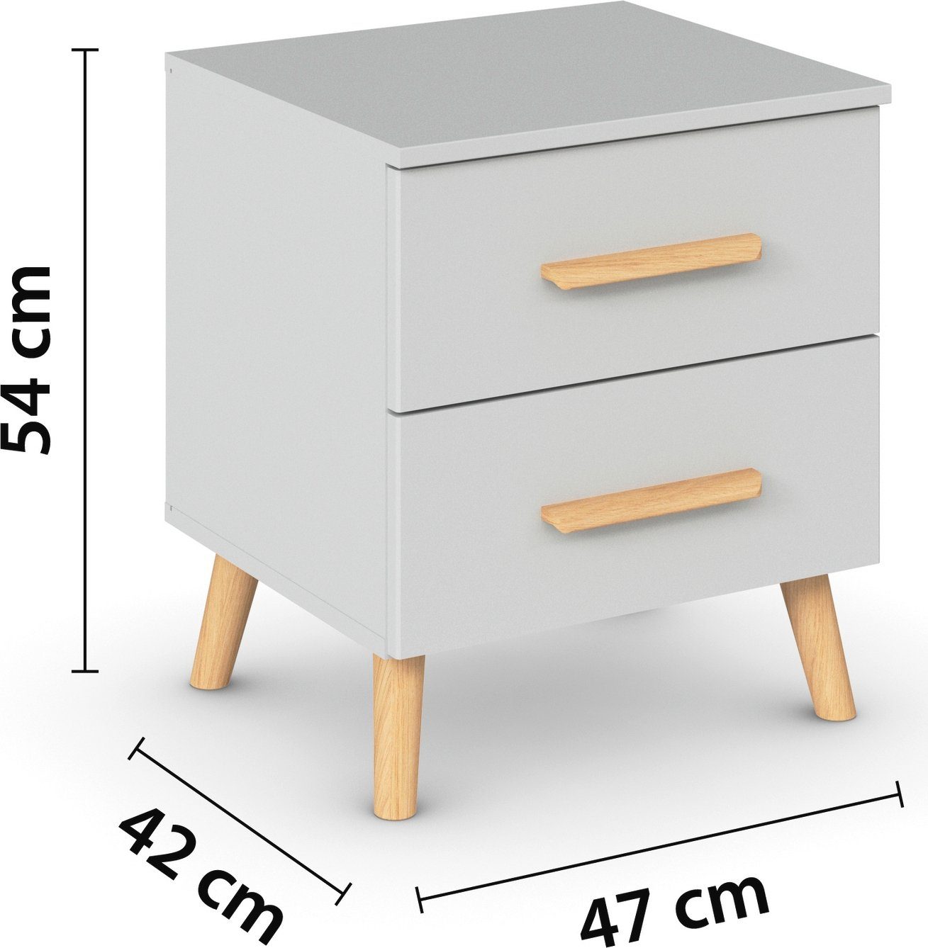 rauch Nachtkastje Skandi by Aditio met massief houten grepen, 2 lades met softclose-functie