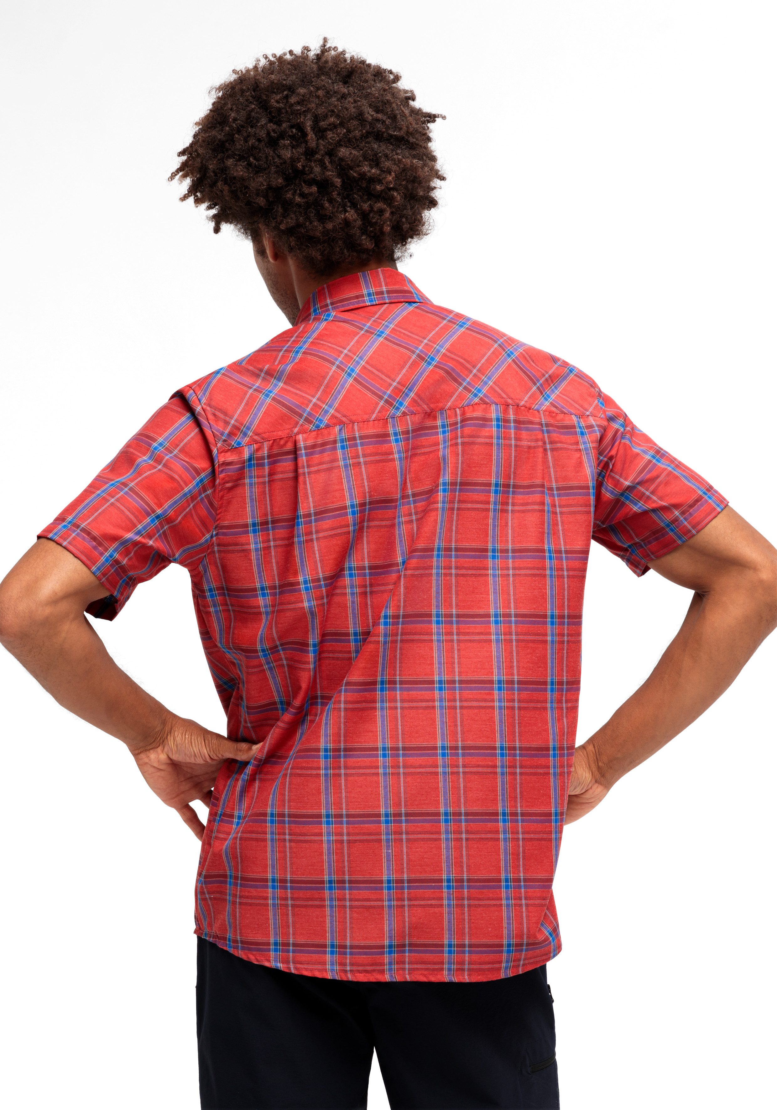 Maier Sports Functioneel shirt Mauro Geruite overhemd met korte mouwen voor wandelen, reizen en vrije tijd
