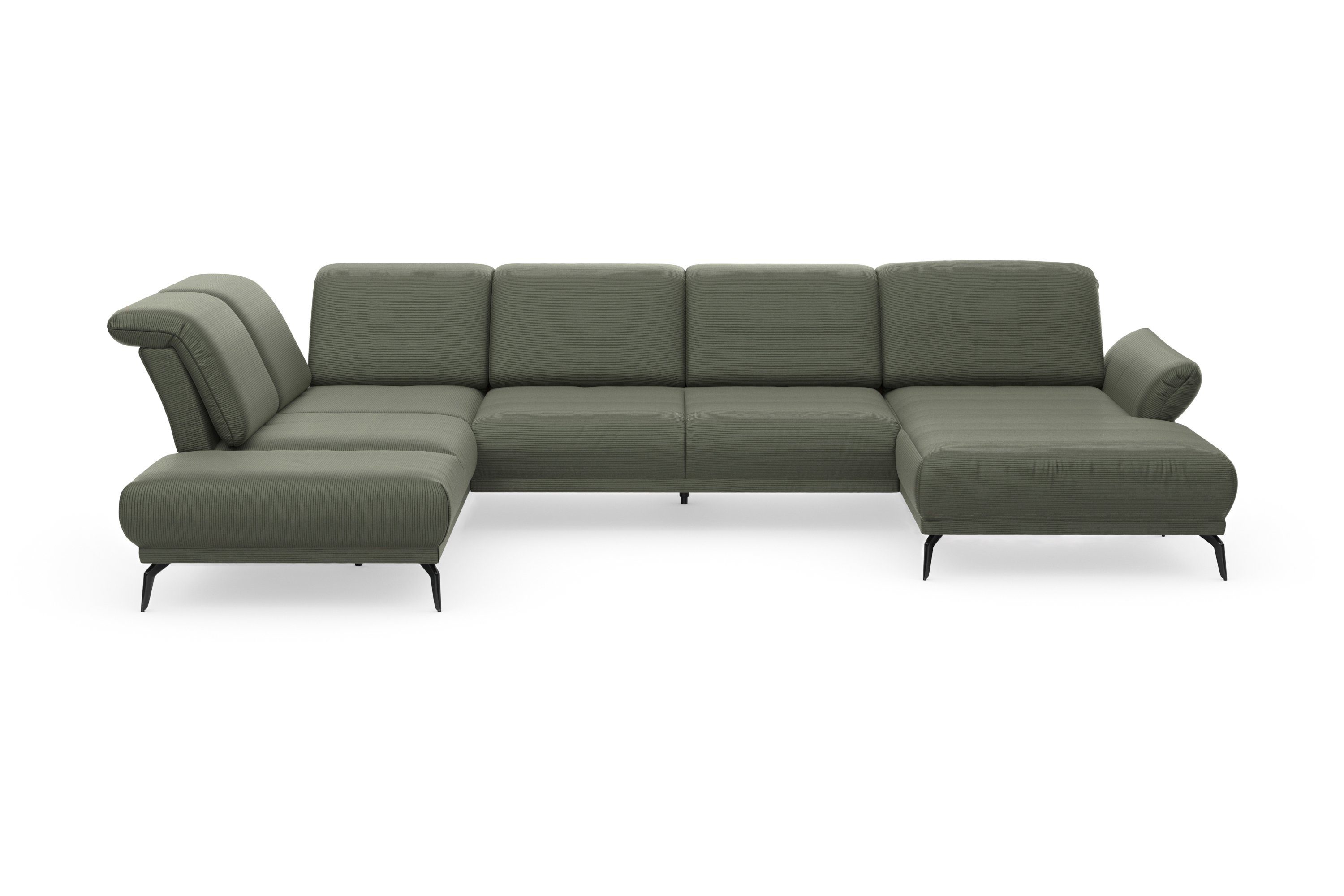 INOSIGN Zithoek Coco U-vorm Verstelbare zitdiepte, armleuning en hoofdeind, cordbekleding, poothoogte 15 cm