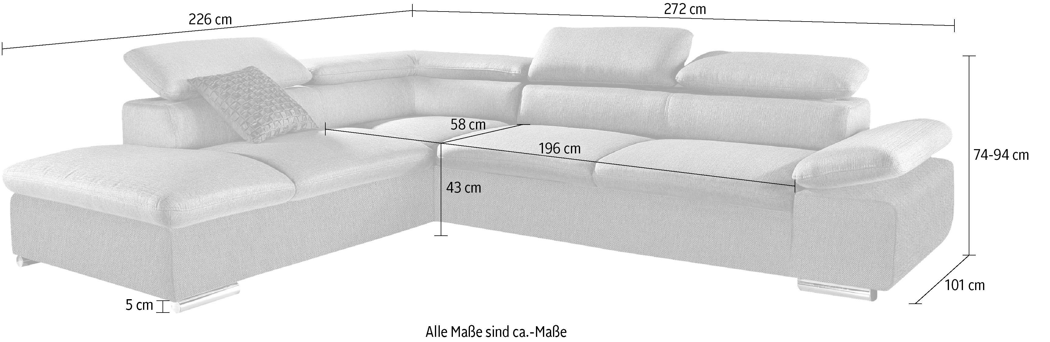 sit&more Hoekbank Alcudia L-vorm met armverstelling, optionele hoofdeindverstelling en bedfunctie
