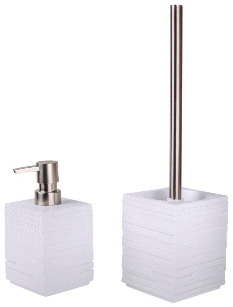 Sanilo Set badkameraccessoires Newspaper bestaand uit toiletzitting, badmat, stop, zeepdispenser, toiletborstel (complete set, 6-delig)