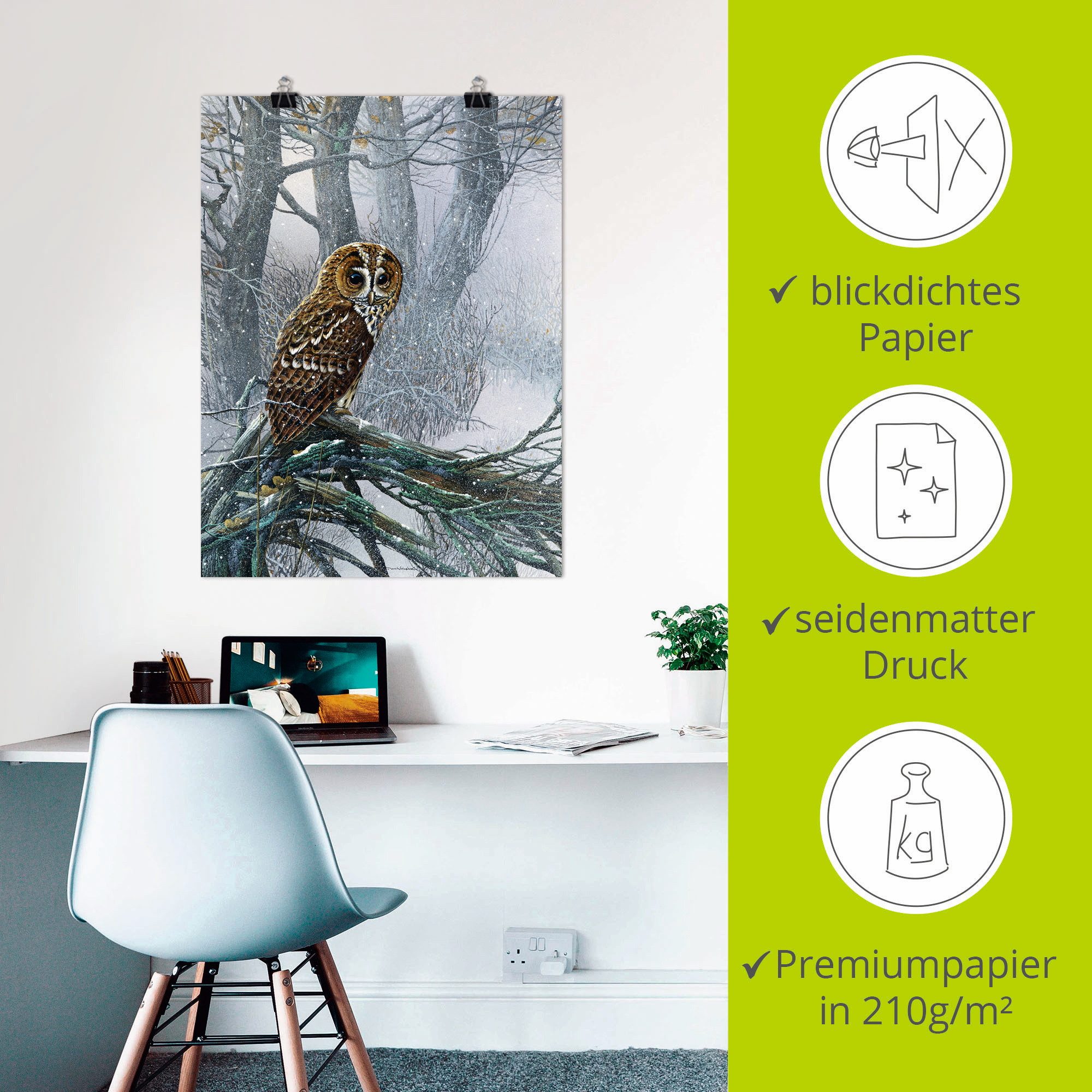 Artland Artprint Uil in ondergesneeuwd bos als artprint op linnen, poster in verschillende formaten maten