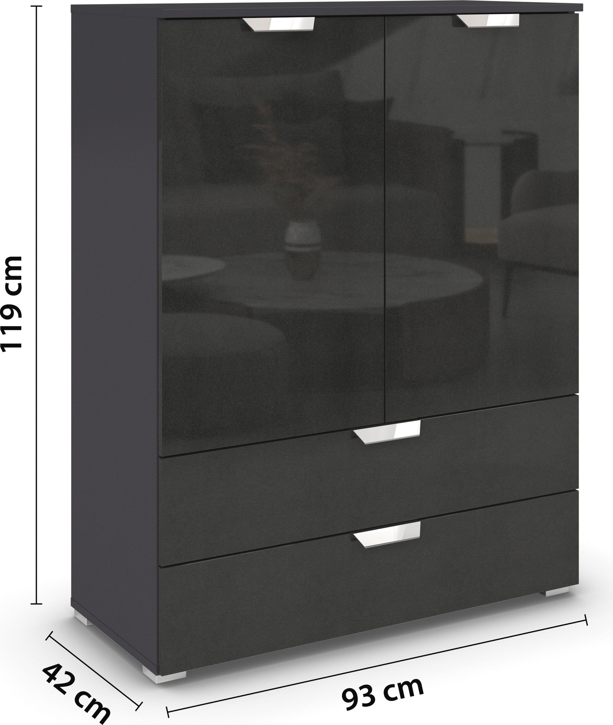 rauch Hoge kast Glamour by Aditio met hoogglansfront, 2 laden met soft-closefunctie