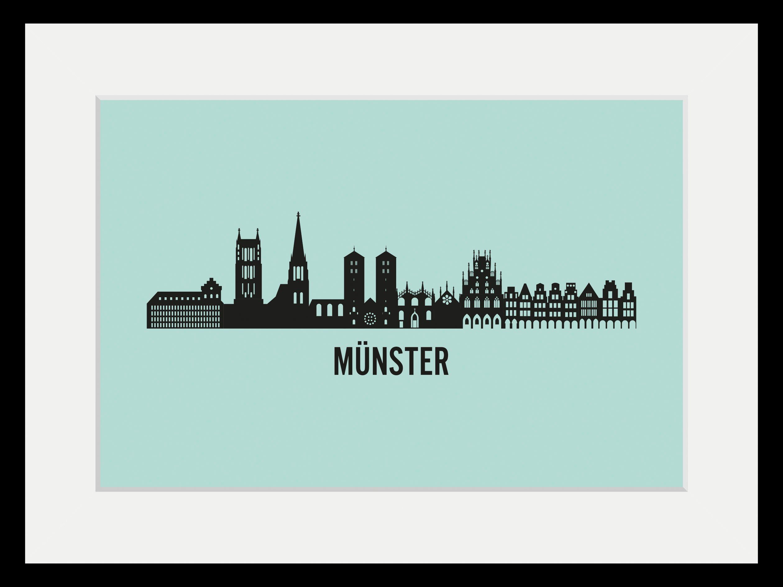 queence Wanddecoratie Münster skyline HD premium posterdruk incl. houten lijst (1 stuk)