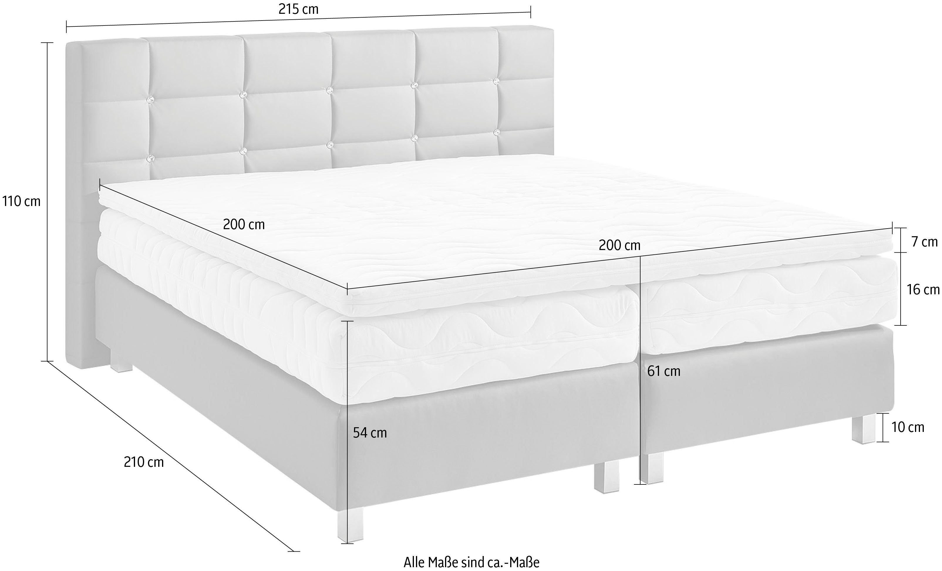 Westfalia Polsterbetten Boxspring met knopen in kristal-look, naar keuze met topmatras