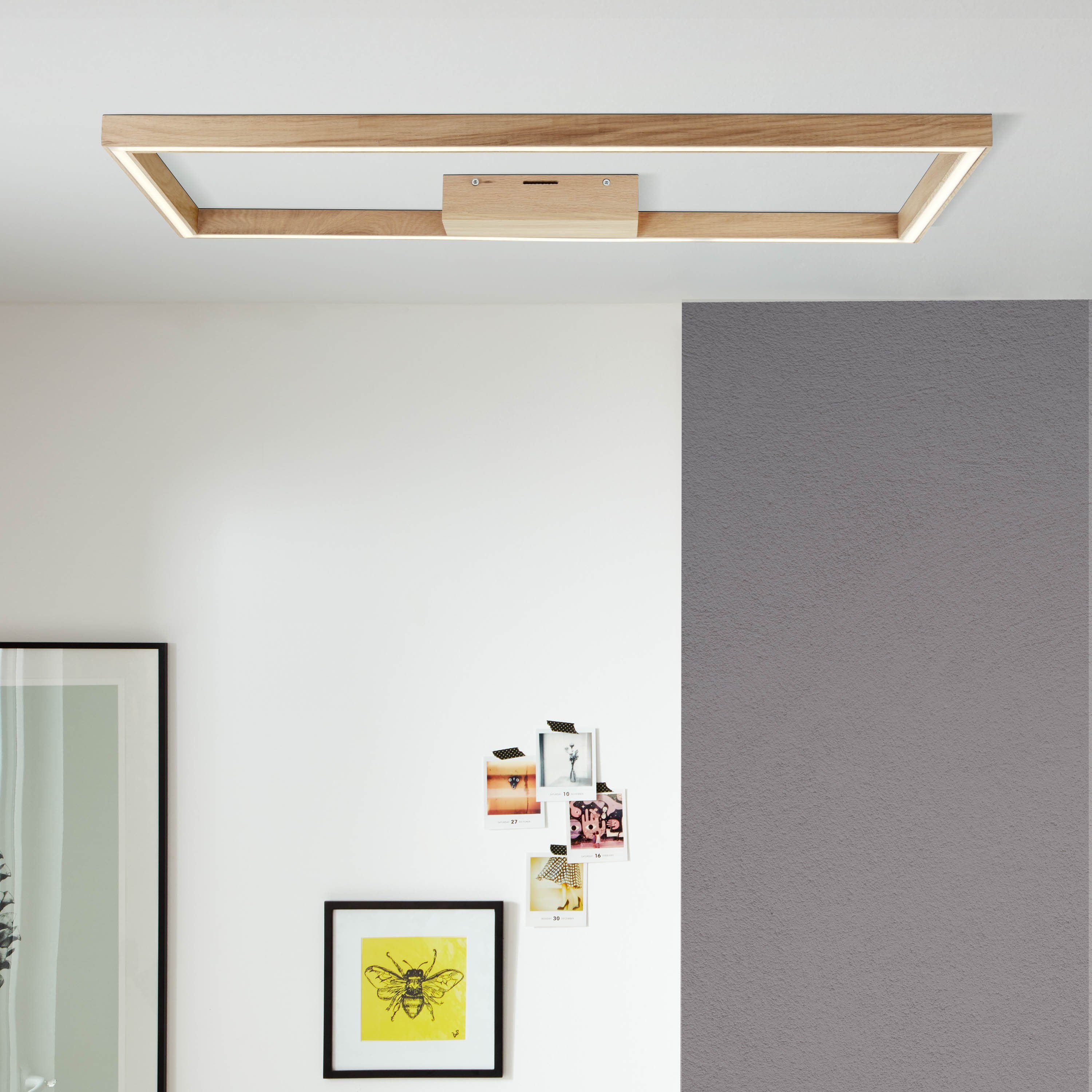Brilliant Leuchten Led-plafondlamp Delgrosso 83 x 38 cm, 2600 lm, warmwit licht, hout/kunststof, geolied eiken (1 stuk)
