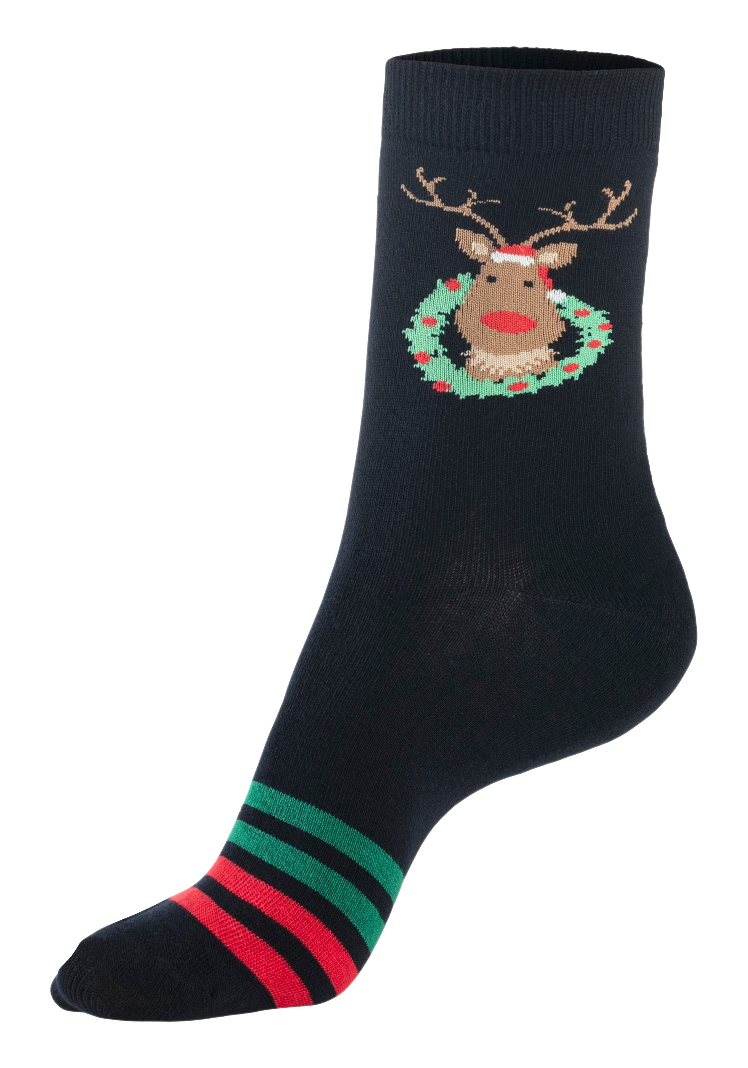 H.I.S Basic sokken Kerstsokken met kerstachtige motieven (set 3 paar)