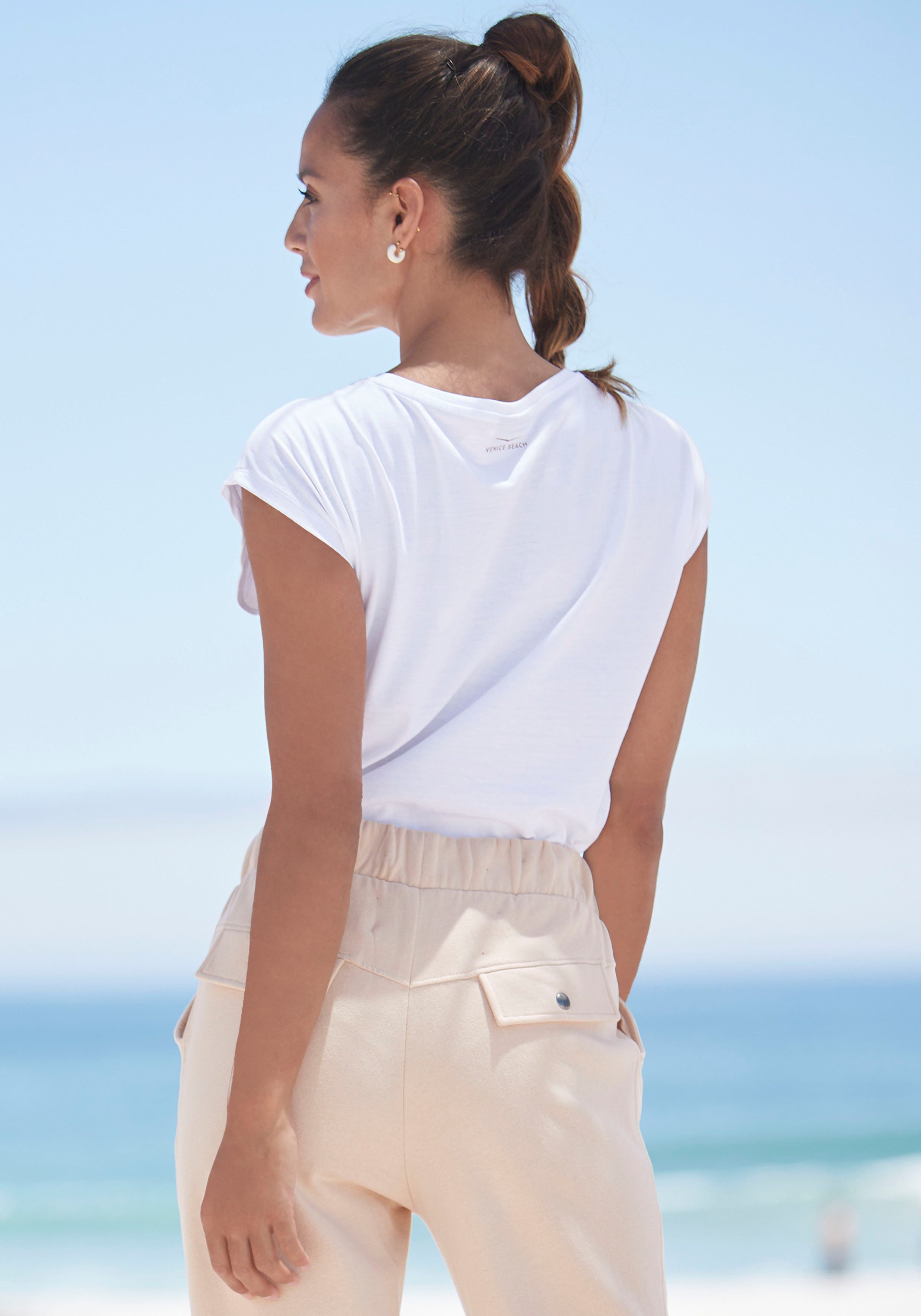 Venice Beach T-shirt met hartjes print, katoenen shirt met korte mouwen, basic