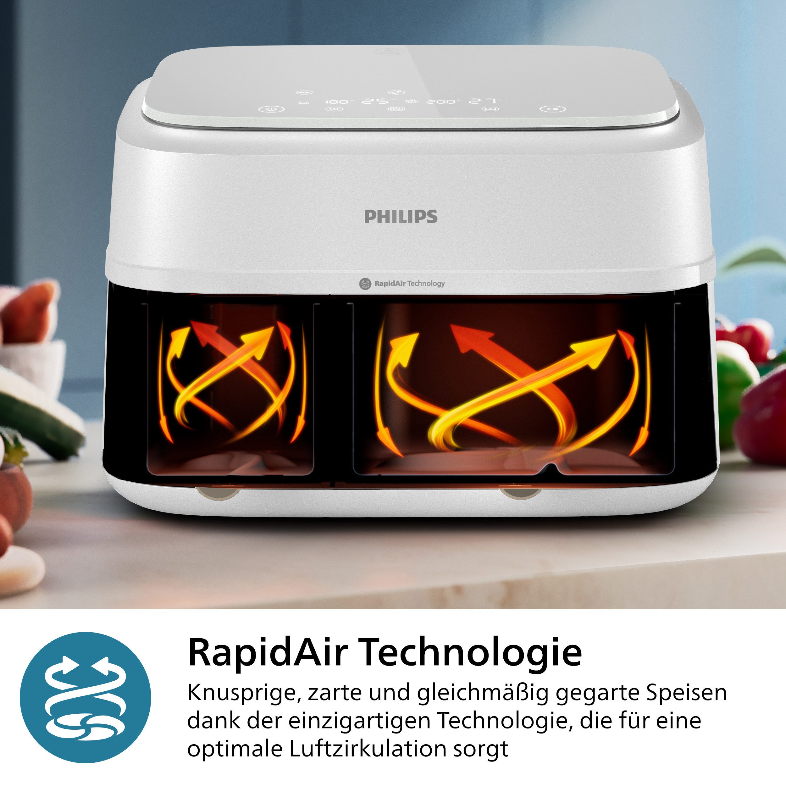Philips Airfryer 3000 Dual Basket NA353/10, zwei Körbe mit 9L (3L+6L)