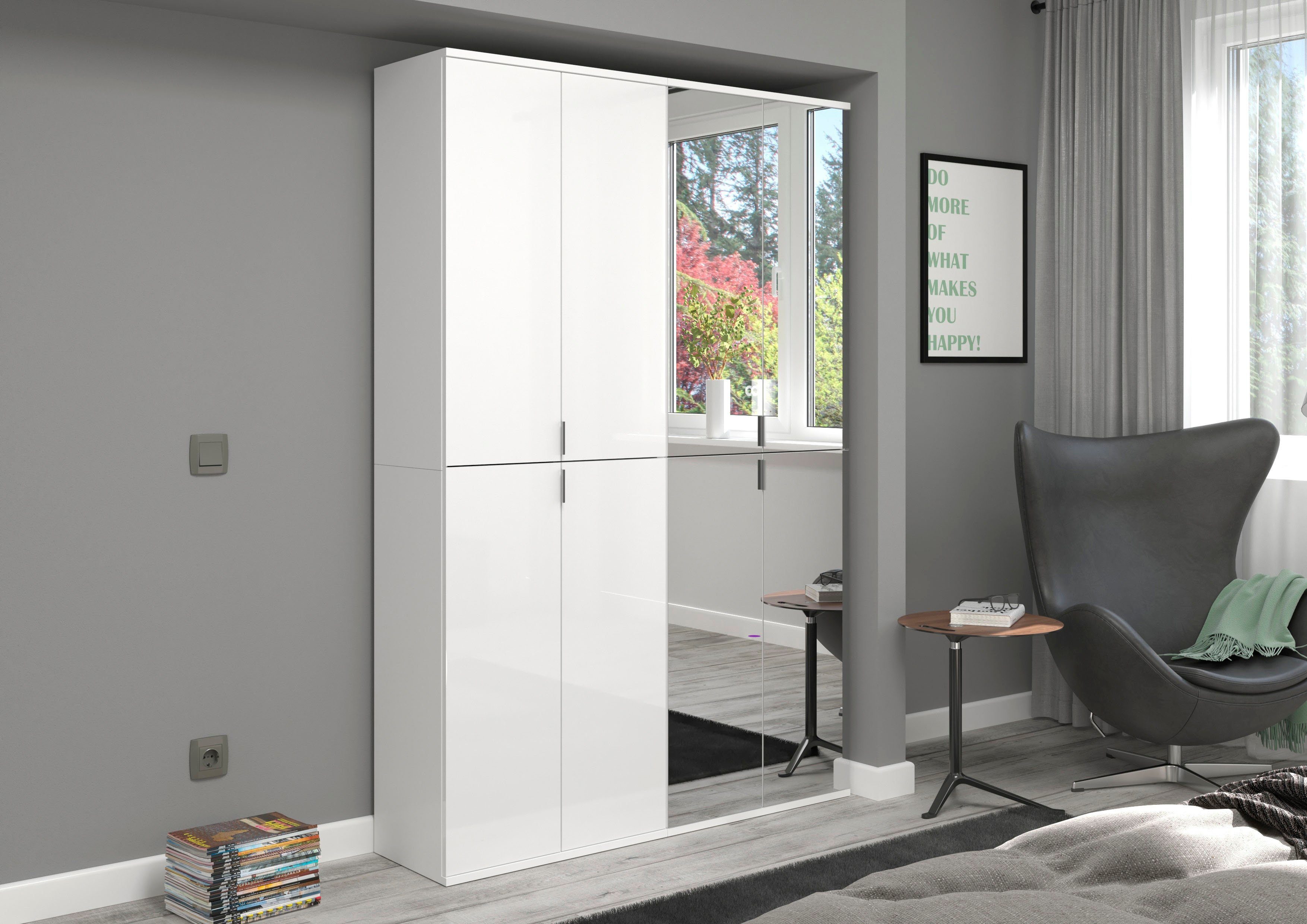 INOSIGN Halmeubelset Trondheim, Breedte 122 cm, bestaande uit 2 Kasten, 8 Deuren, 18 Vakken (set, 2-delig) wandkapstokken wit