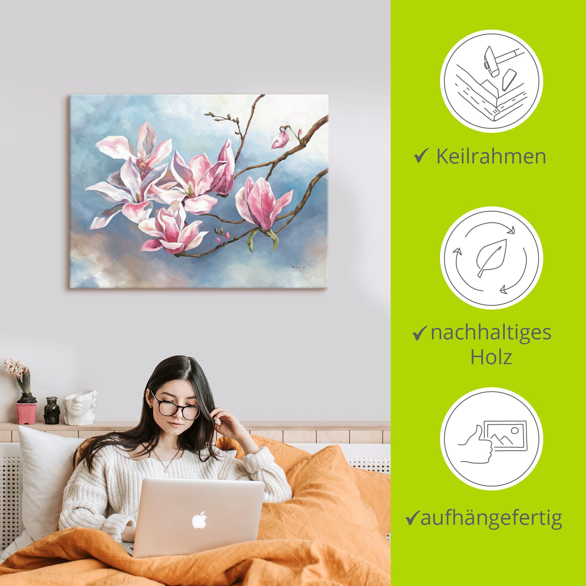 Artland Artprint Magnoliatak als artprint van aluminium, artprint voor buiten, artprint op linnen in verschillende maten