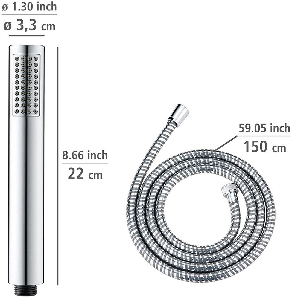 WENKO Handsproeier Model Basic Line douchkop set bad klassieke staaf-handdouche, 150 cm douche slang, bevestiging (3-delig)