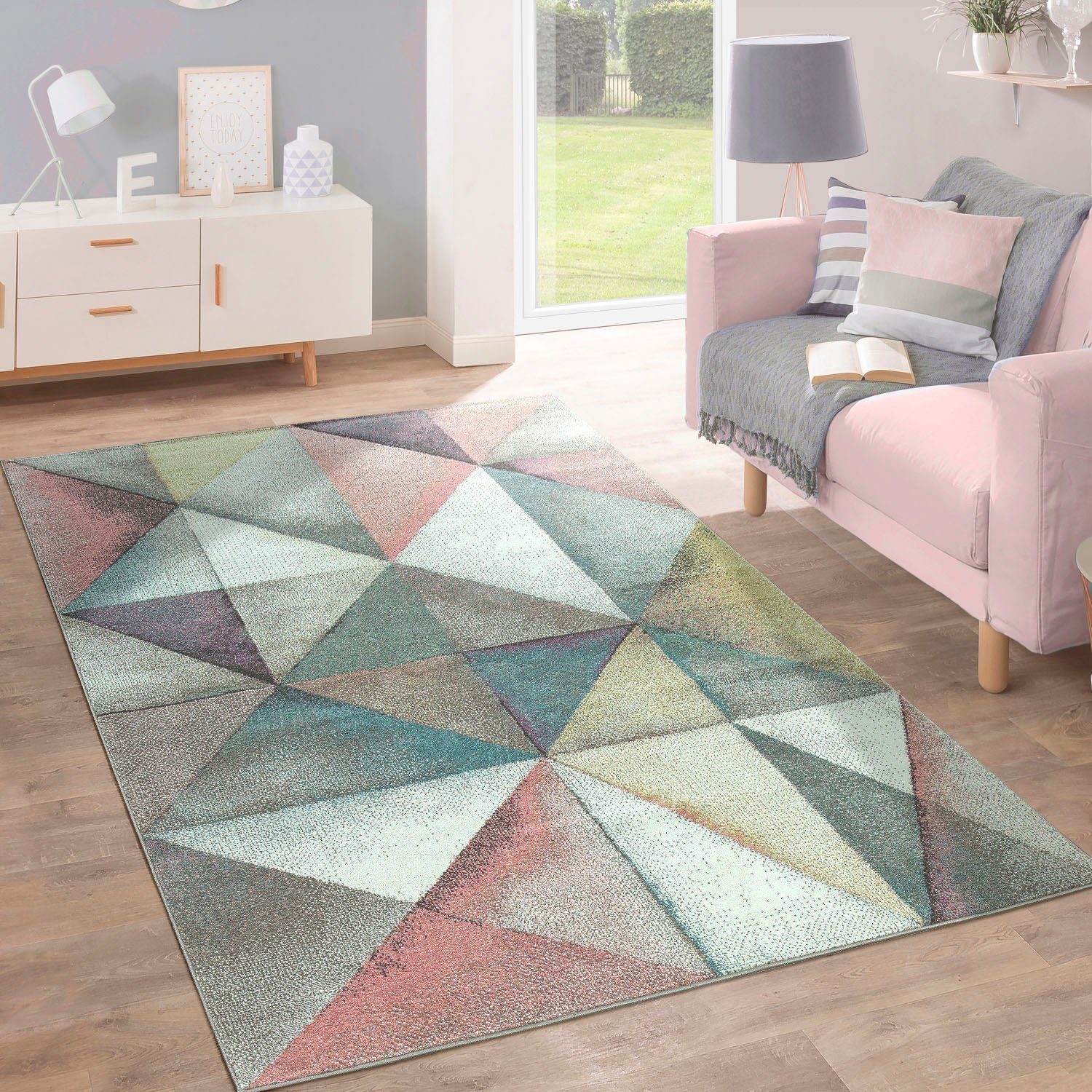Paco Home Vloerkleed Kosy 513 Korte pool, kleurrijk geometrisch dessin, pastelkleuren