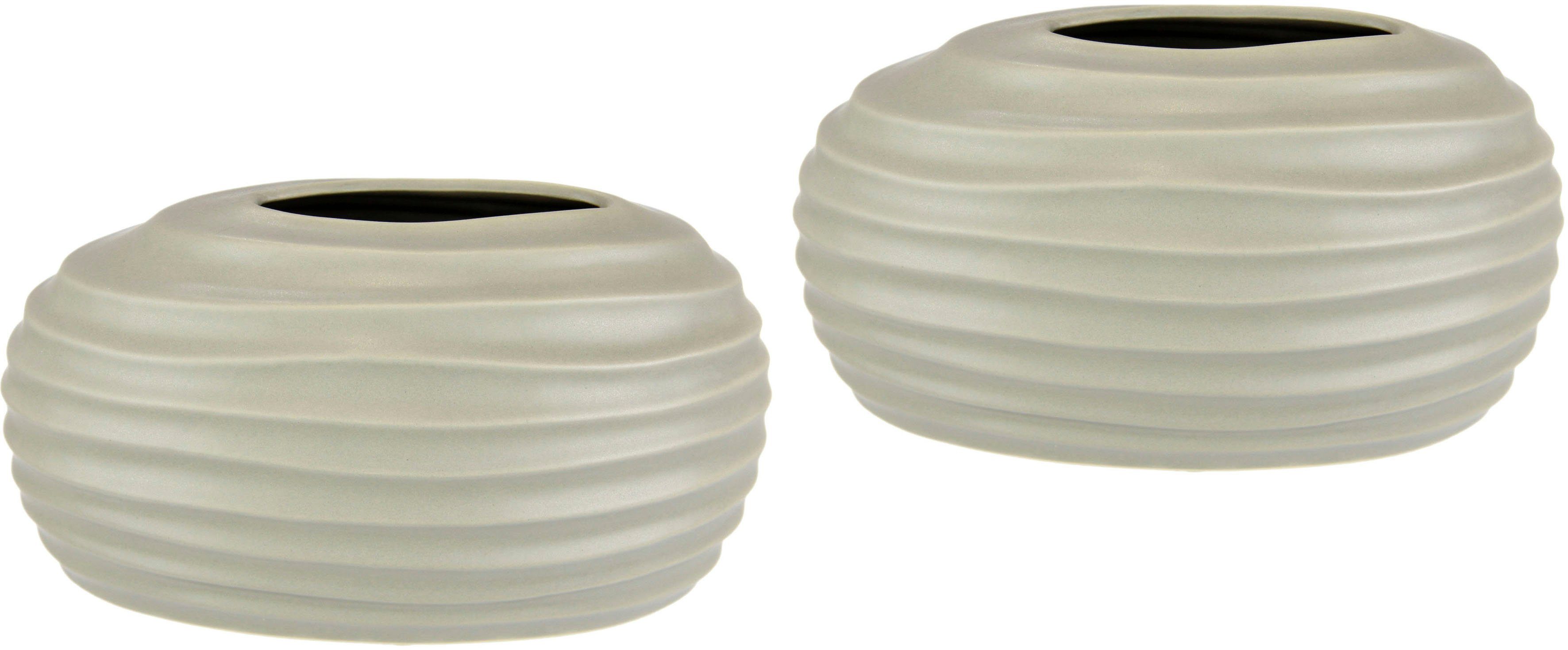 I.GE.A. Siervaas KERAMIK-VASE 2-delig set kleine vaas wit modern keramiek tafel keuken kantoor pampasgras