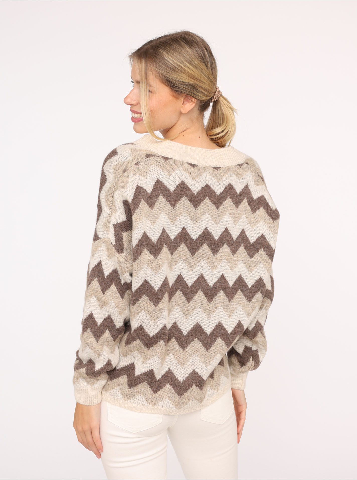 Zwillingsherz Vest Buntes ZickZack met ruimvallende snit