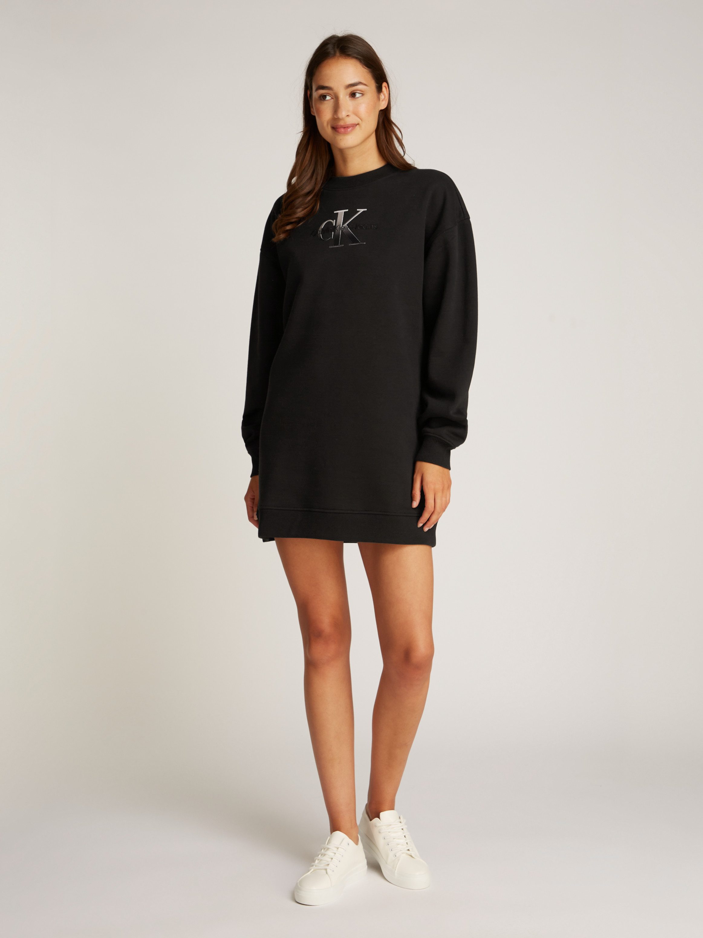 Calvin Klein Sweatjurk EMBROIDERED MONOLOGO CREW DRESS