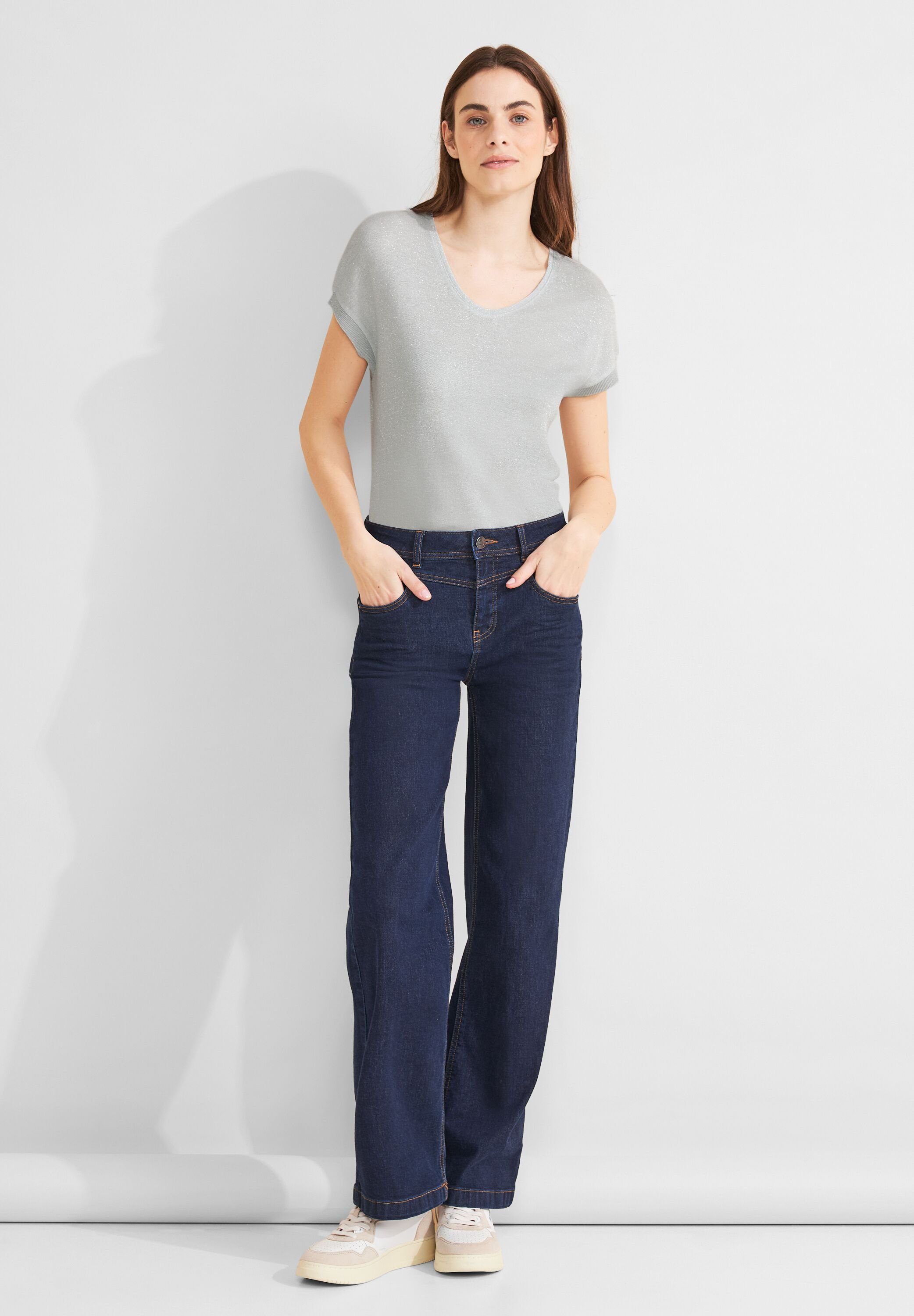 STREET ONE Gebreide top LTD QR V-Neck shiny Shirt