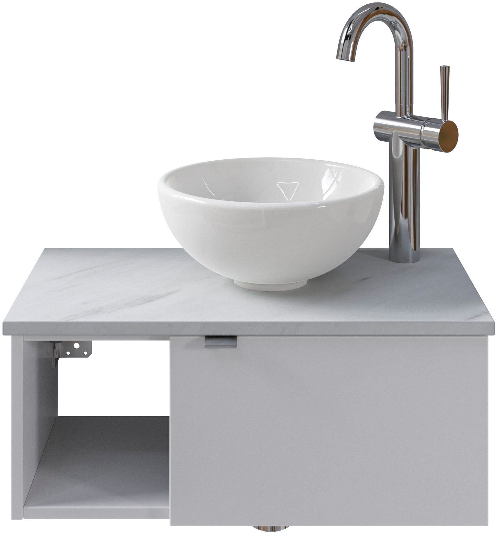 Saphir Wastafelonderkast Serie 6915 wastafel met onderkast voor gastenbadkamer, tweede toilet (3-delig) wastafelmeubels wit